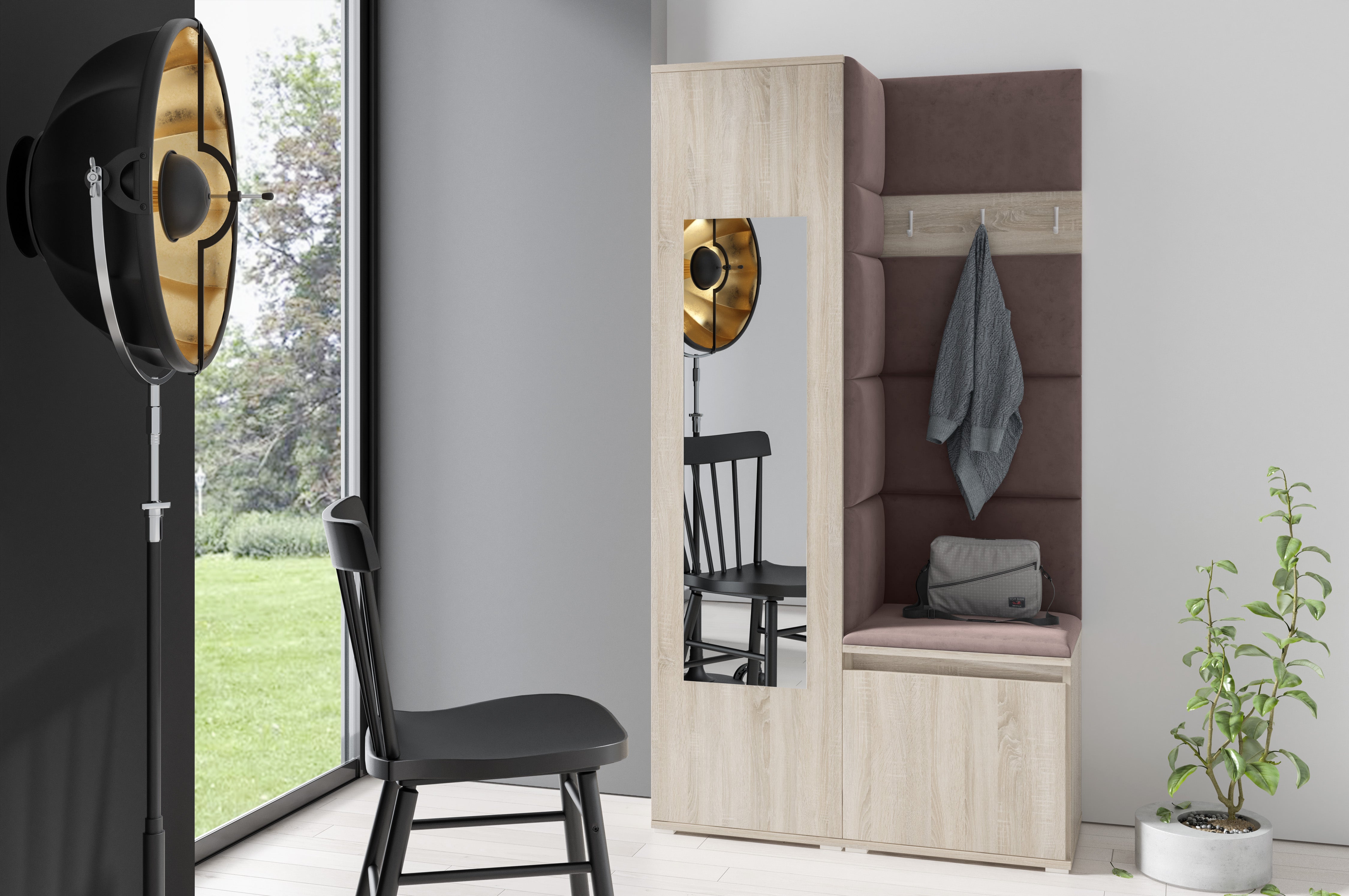 PK Emi 13 Flurgarderobe Sonoma - Polsterpaneele in verschiedenen Farben