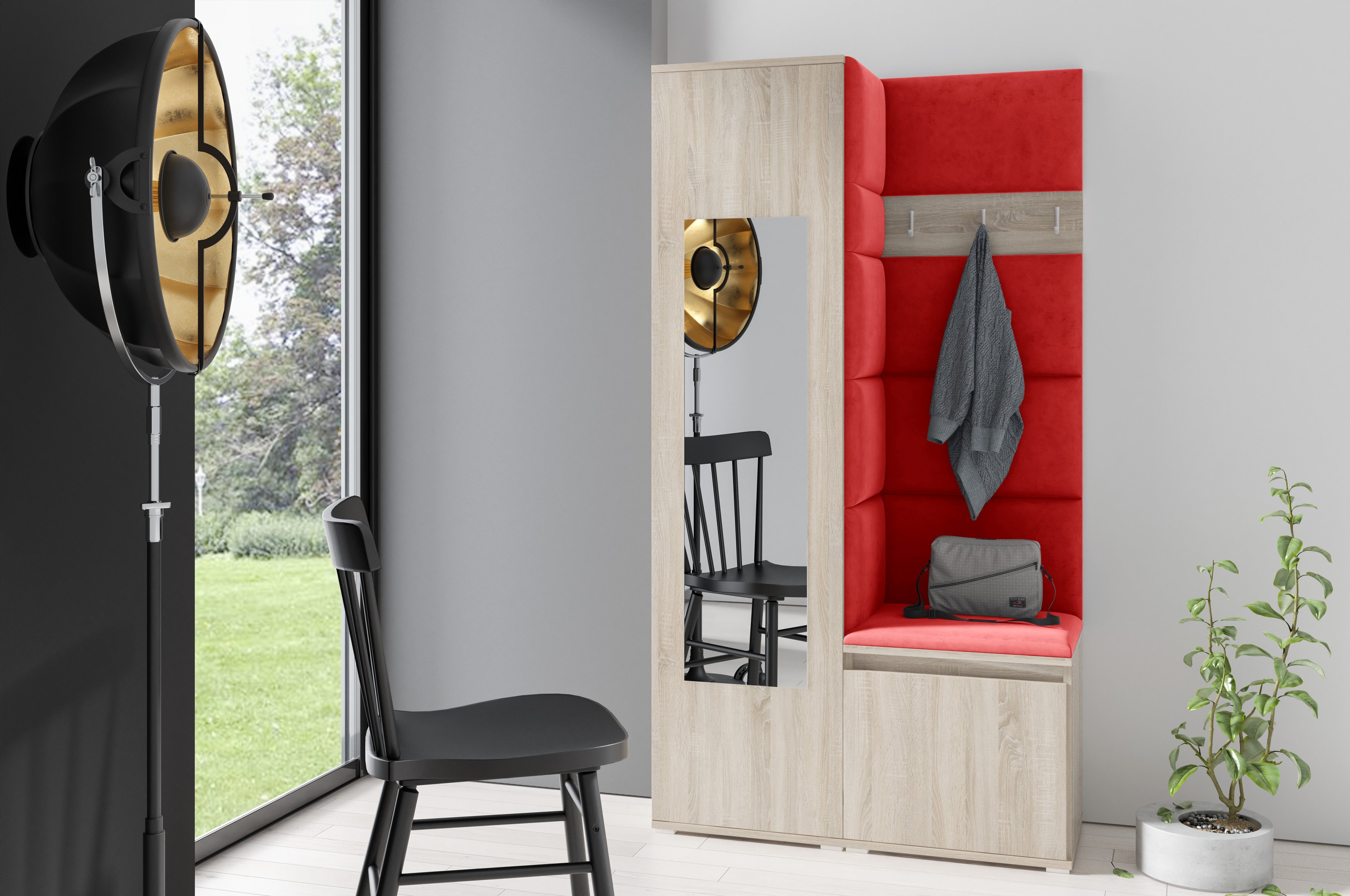 PK Emi 13 Flurgarderobe Sonoma - Polsterpaneele in verschiedenen Farben