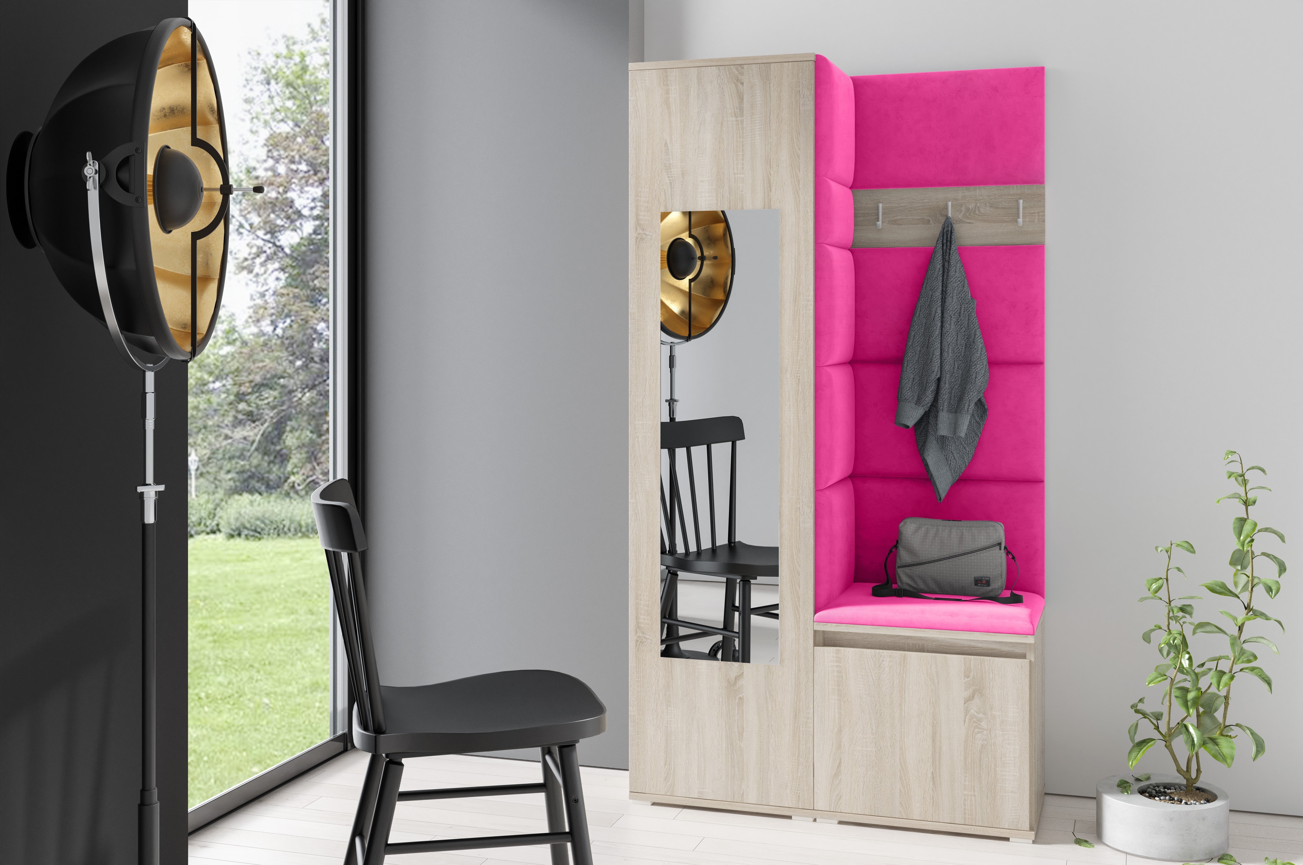 PK Emi 13 Flurgarderobe Sonoma - Polsterpaneele in verschiedenen Farben