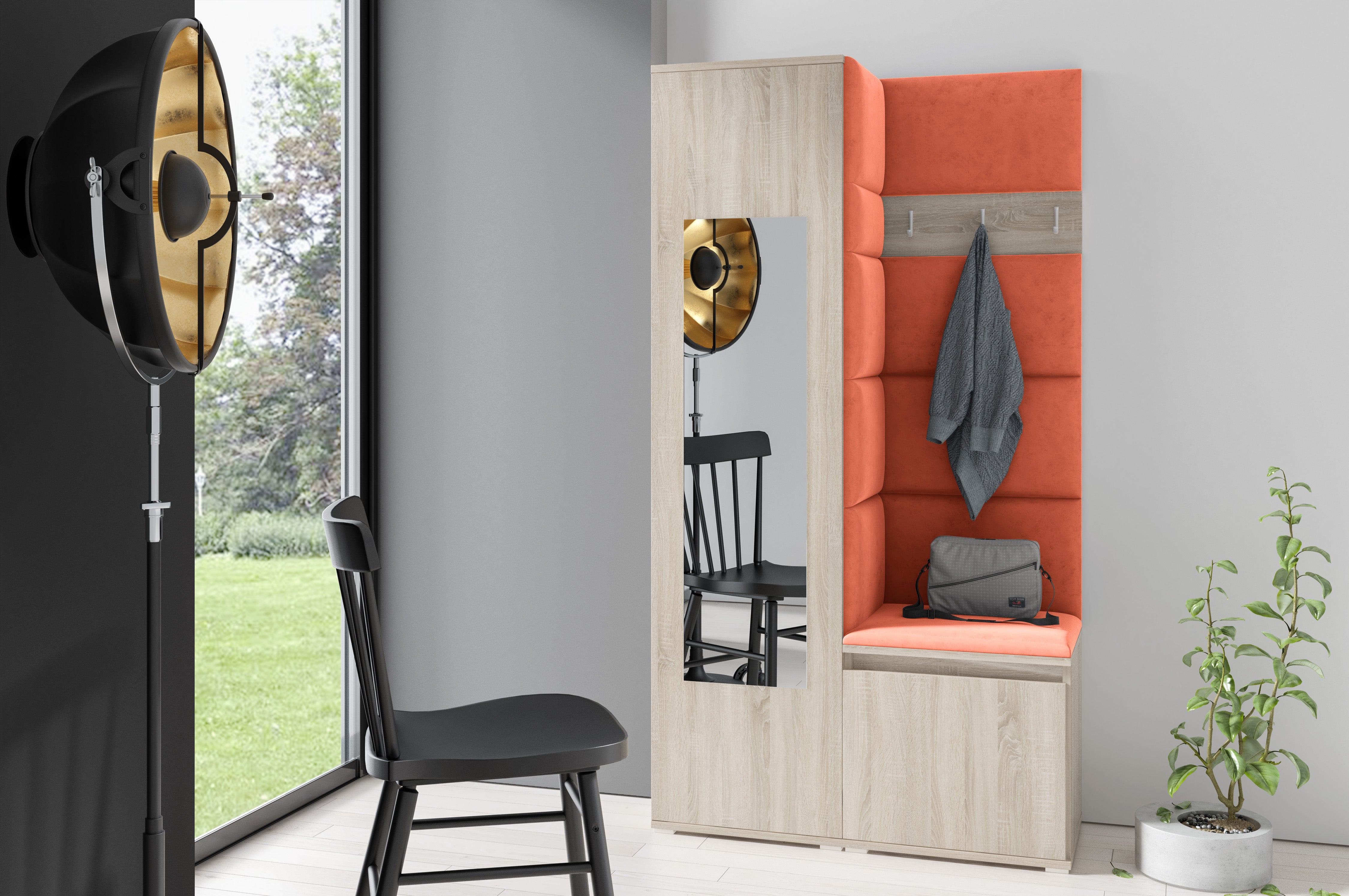 PK Emi 13 Flurgarderobe Sonoma - Polsterpaneele in verschiedenen Farben