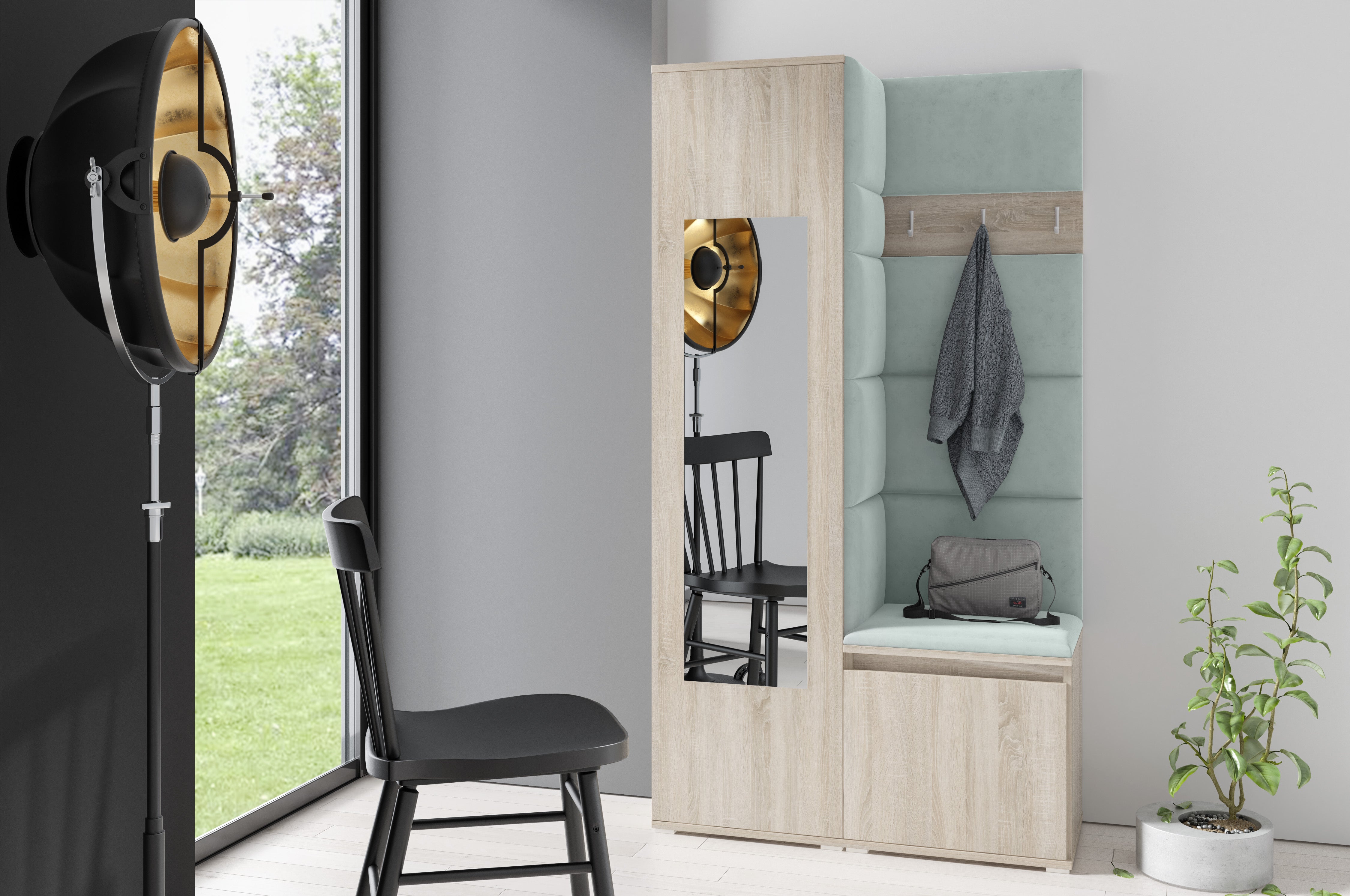 PK Emi 13 Hallway Wardrobe Sonoma - Upholstered Panels in Various Colours