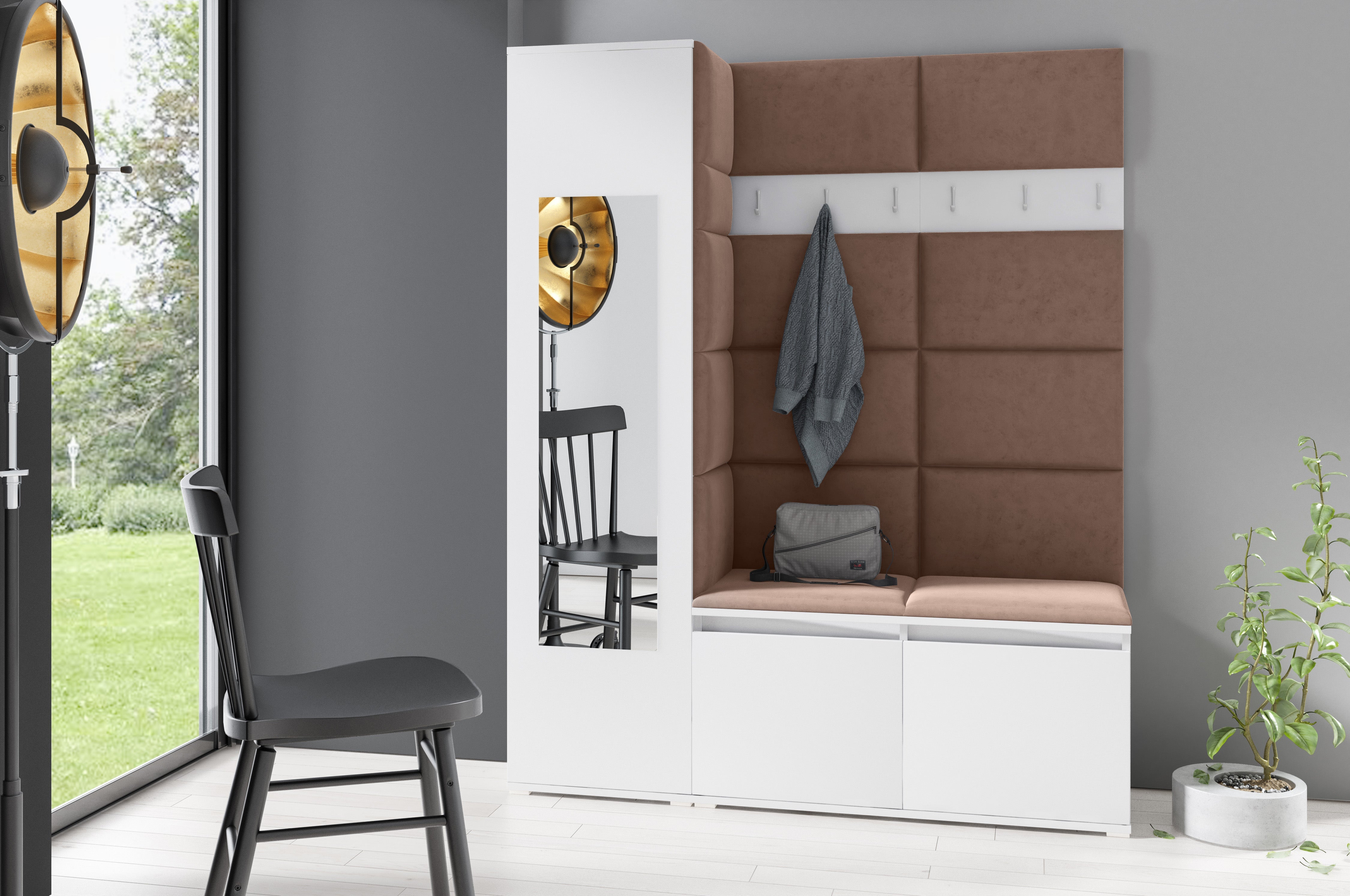 PK Emi 14 Hallway Wardrobe White - Upholstered Panels in Various Colours