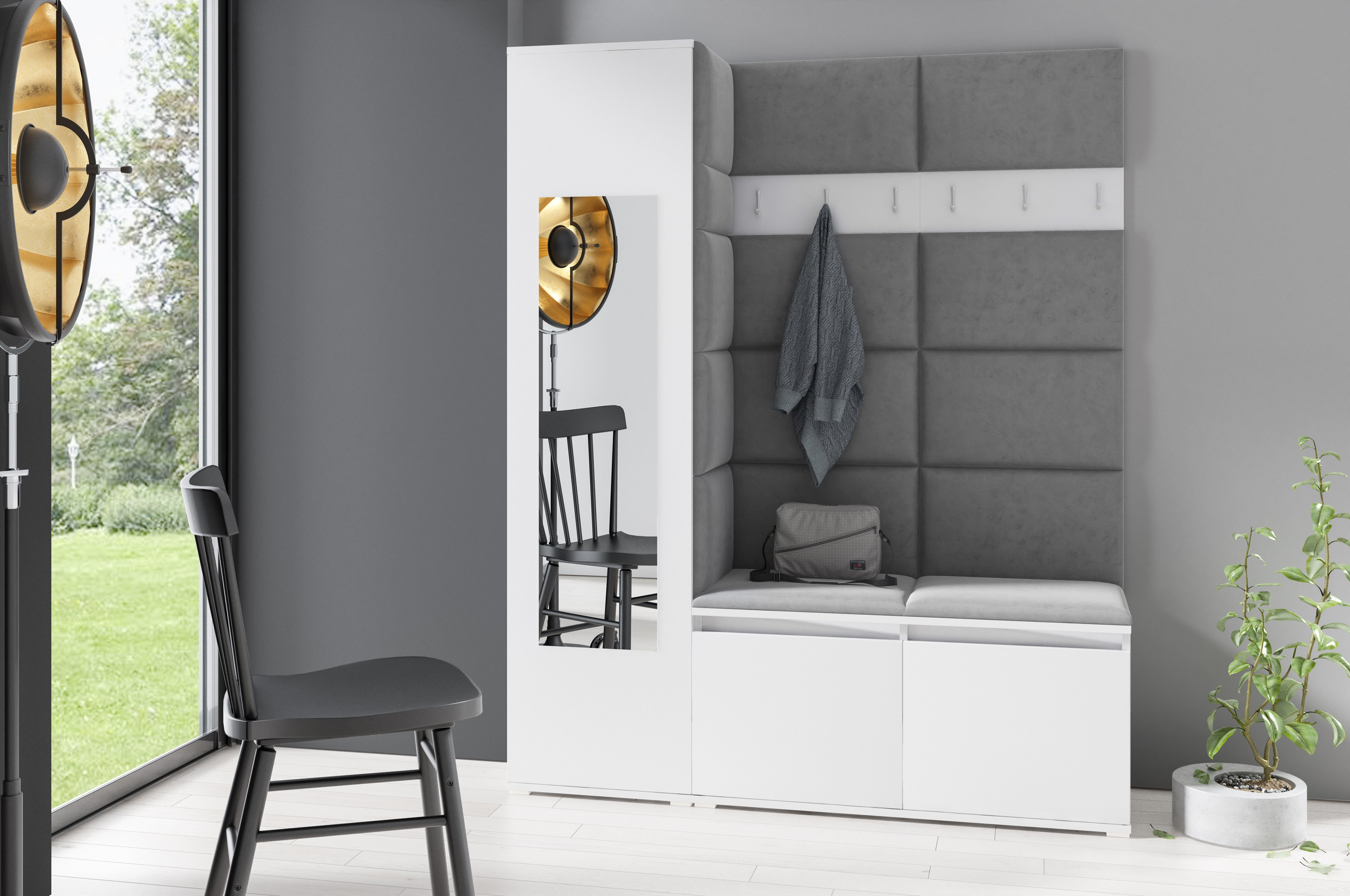 PK Emi 14 Hallway Wardrobe White - Upholstered Panels in Various Colours