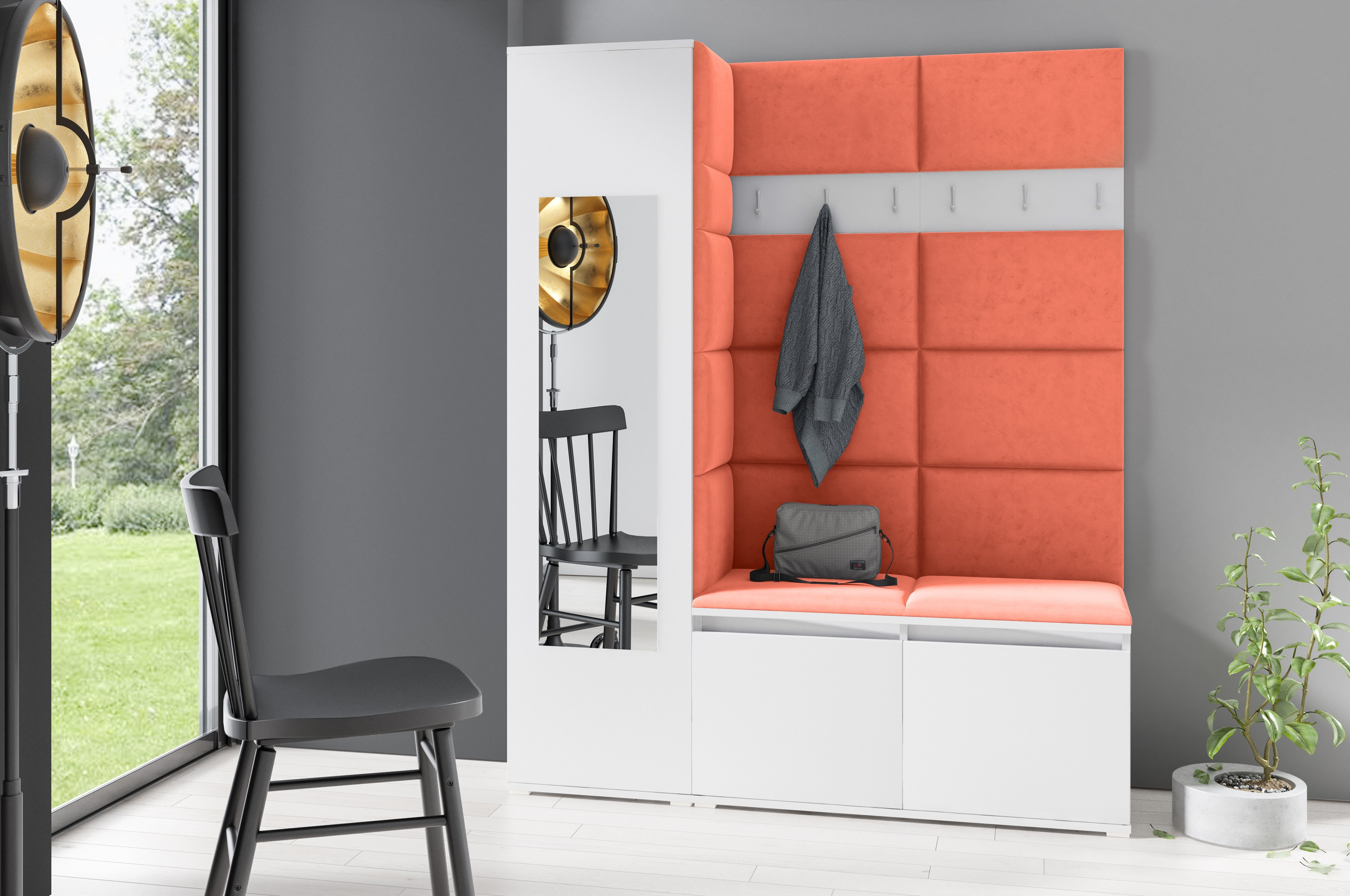 PK Emi 14 Hallway Wardrobe White - Upholstered Panels in Various Colours