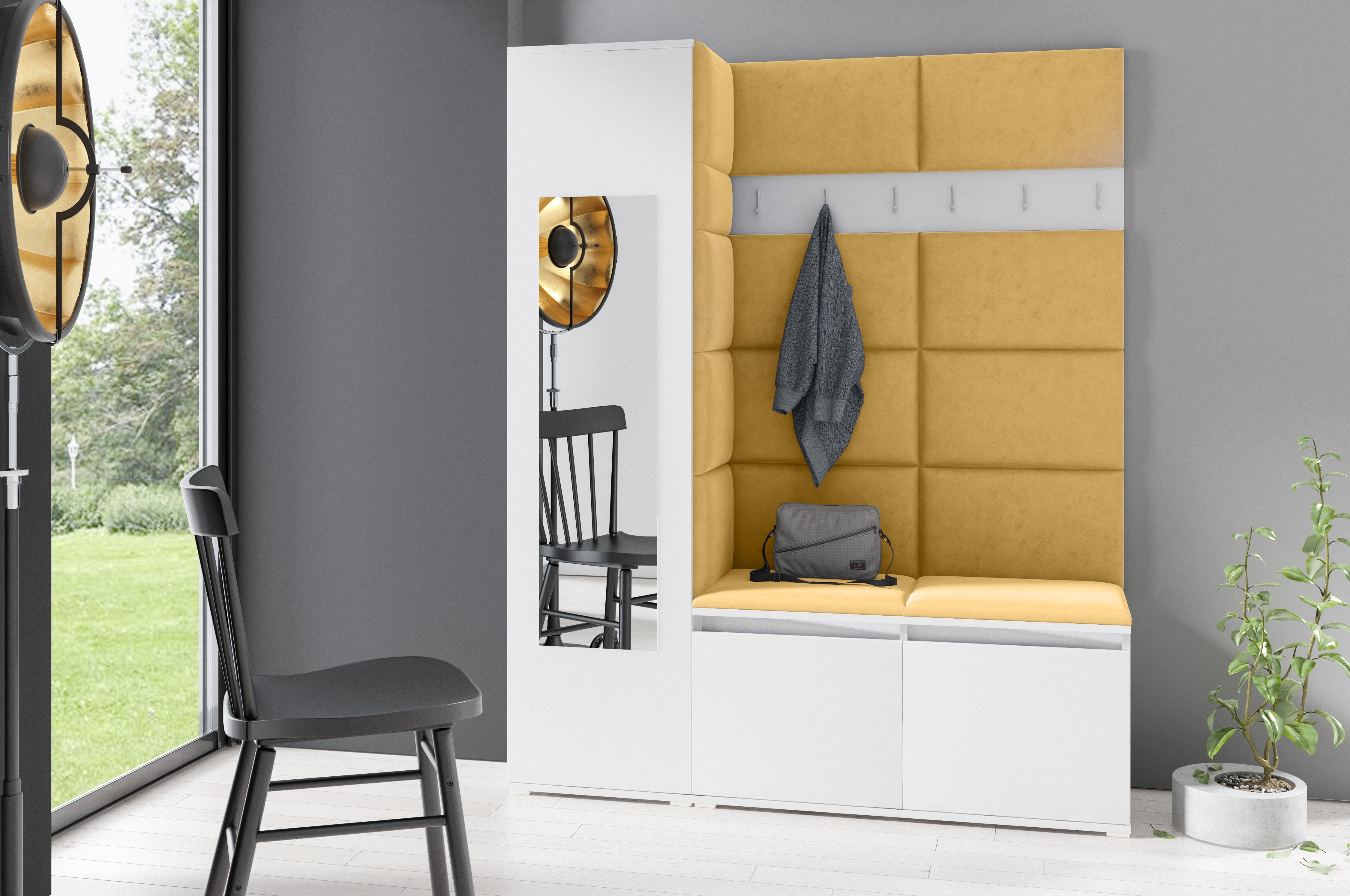 PK Emi 14 Hallway Wardrobe White - Upholstered Panels in Various Colours