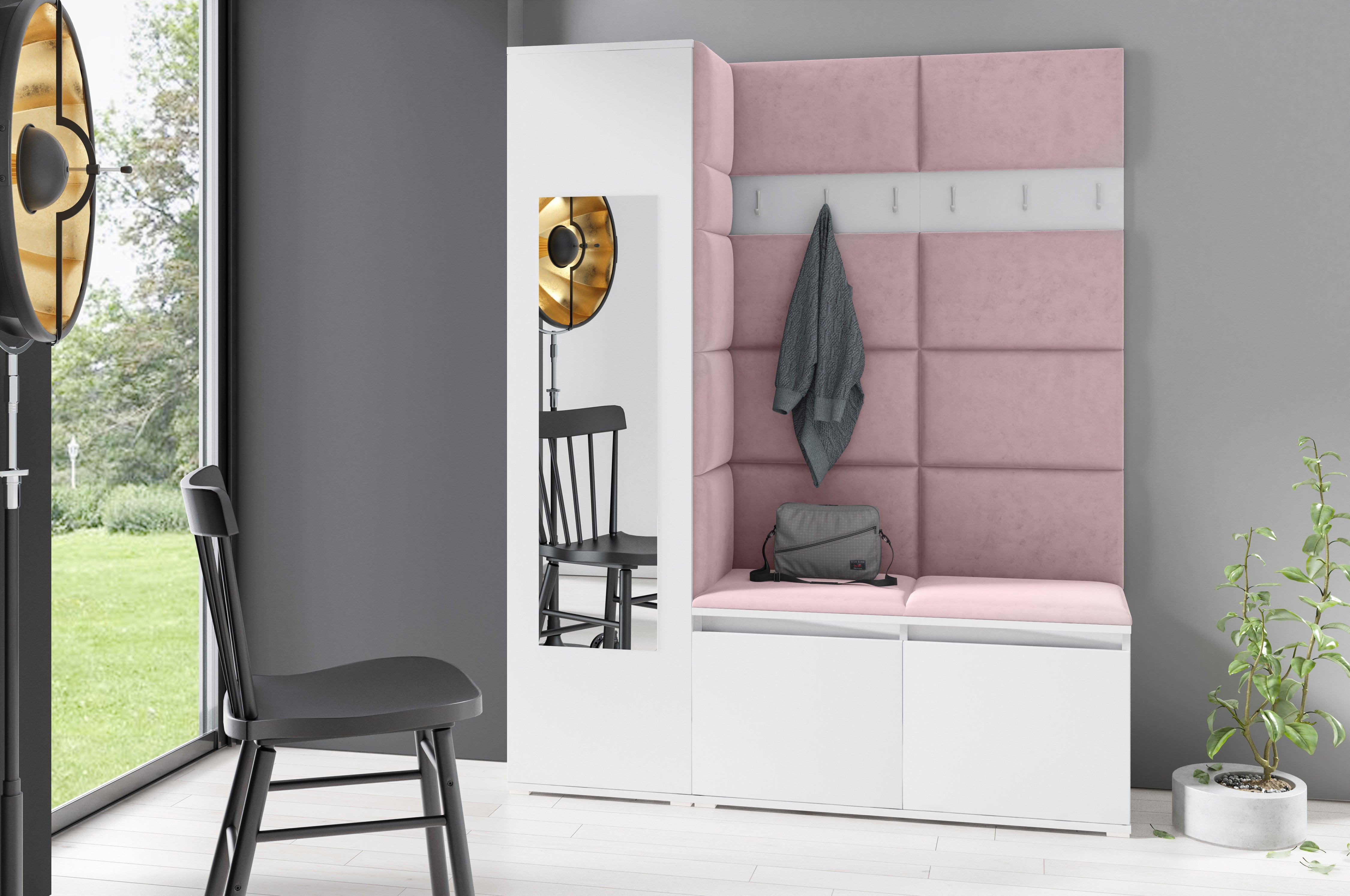 PK Emi 14 Hallway Wardrobe White - Upholstered Panels in Various Colours