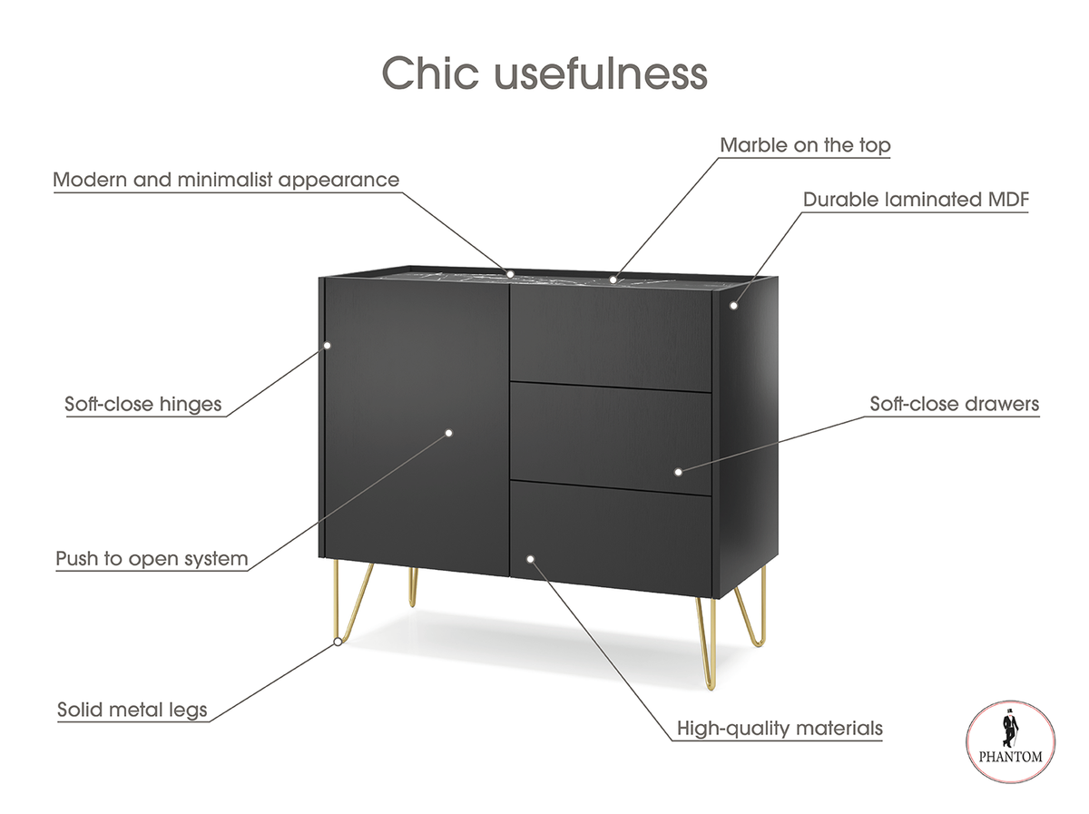 Harmony Dresser - Chest of Drawers with Three Drawers and One Door