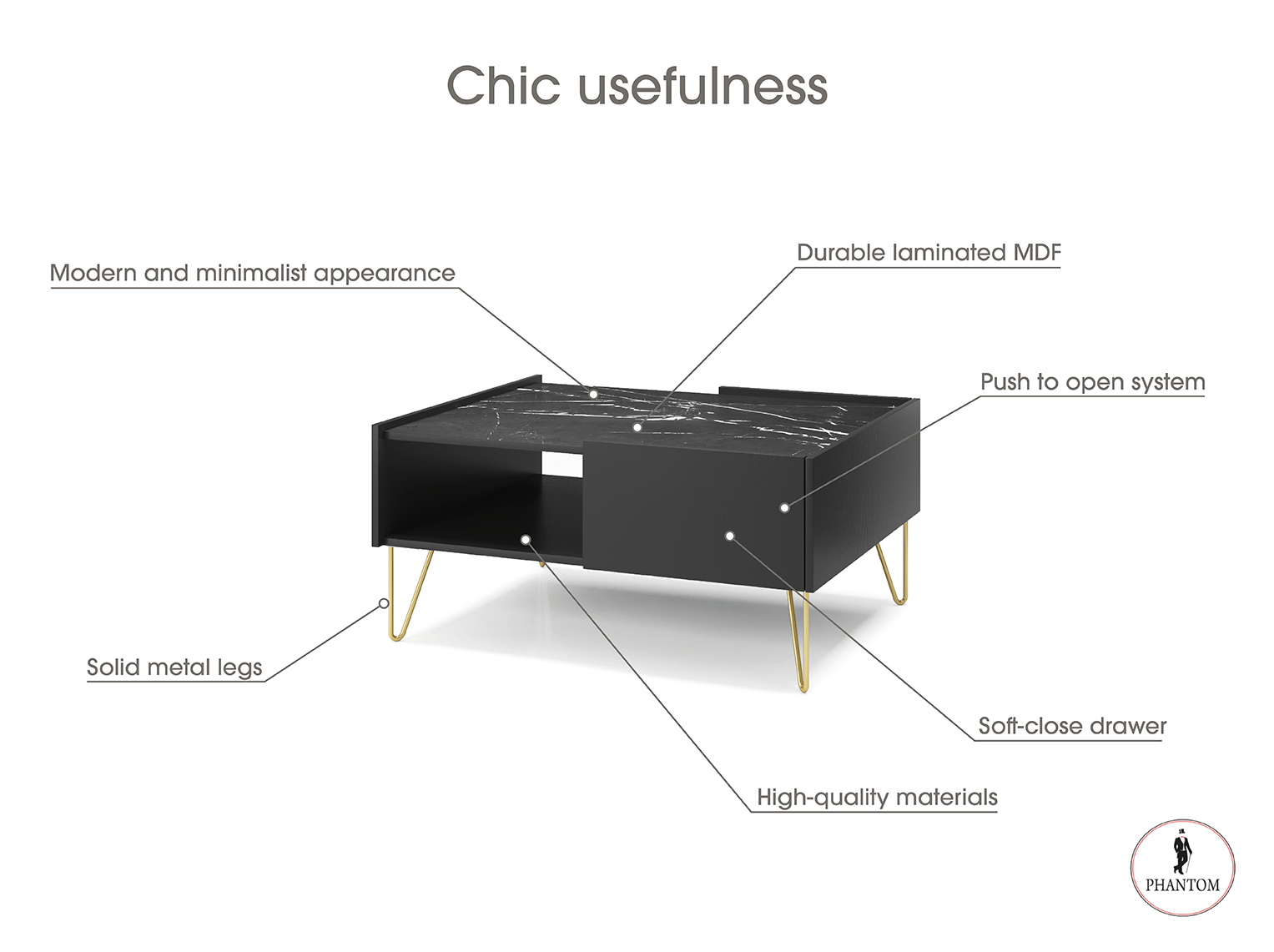 Harmony Coffee Table - Coffee table with One Drawer