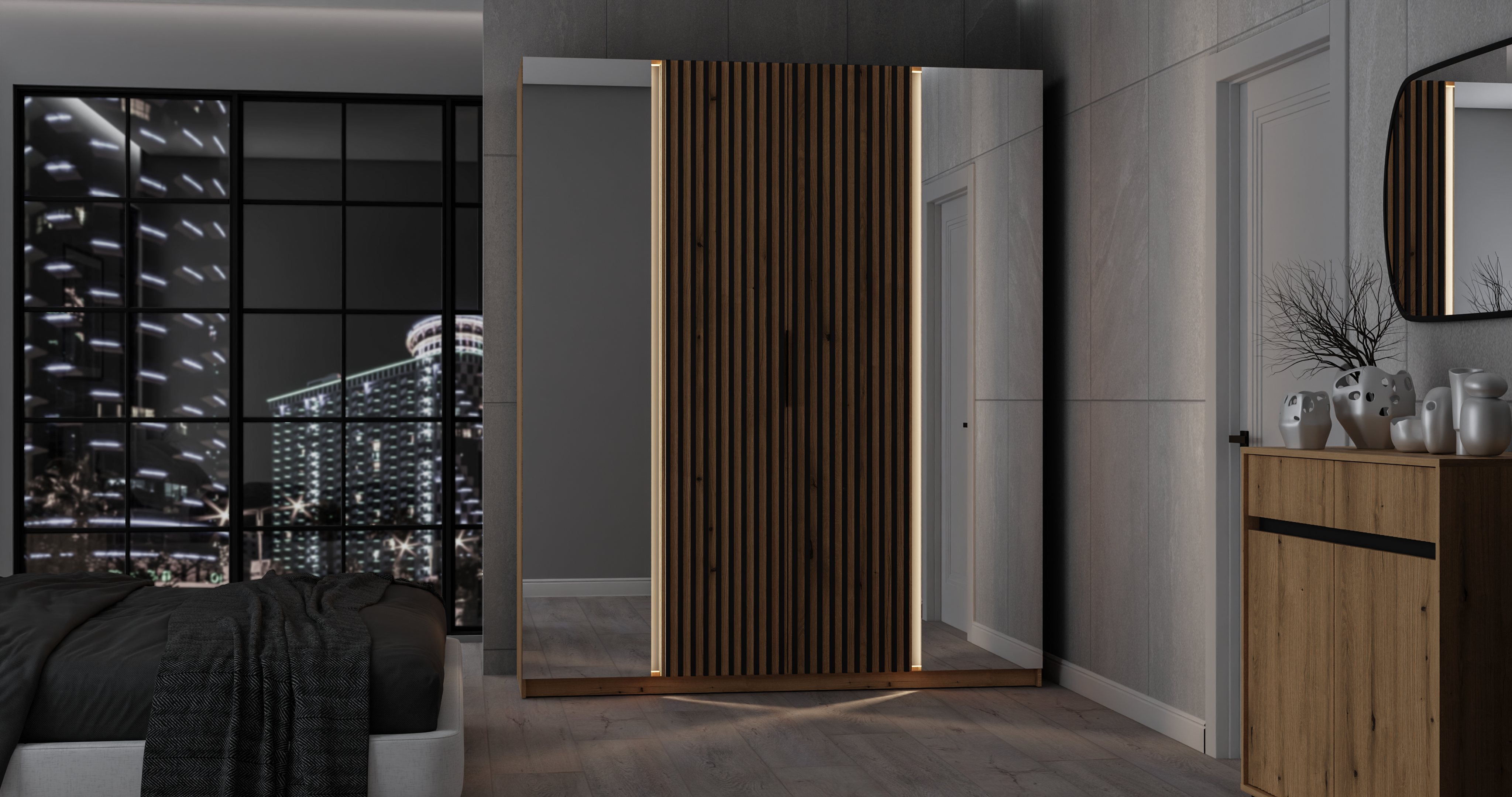 LE KAJA EV/EV-BL 2 2LAM Wardrobe with Mirror
