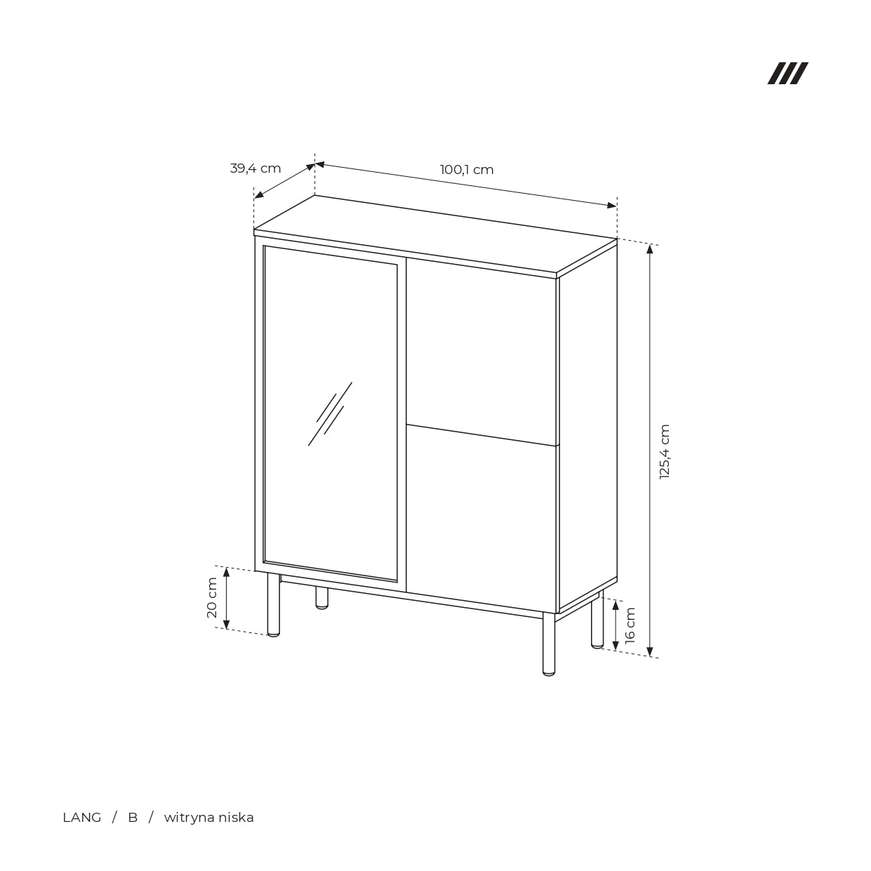 Lask Lang, niedrige Vitrine