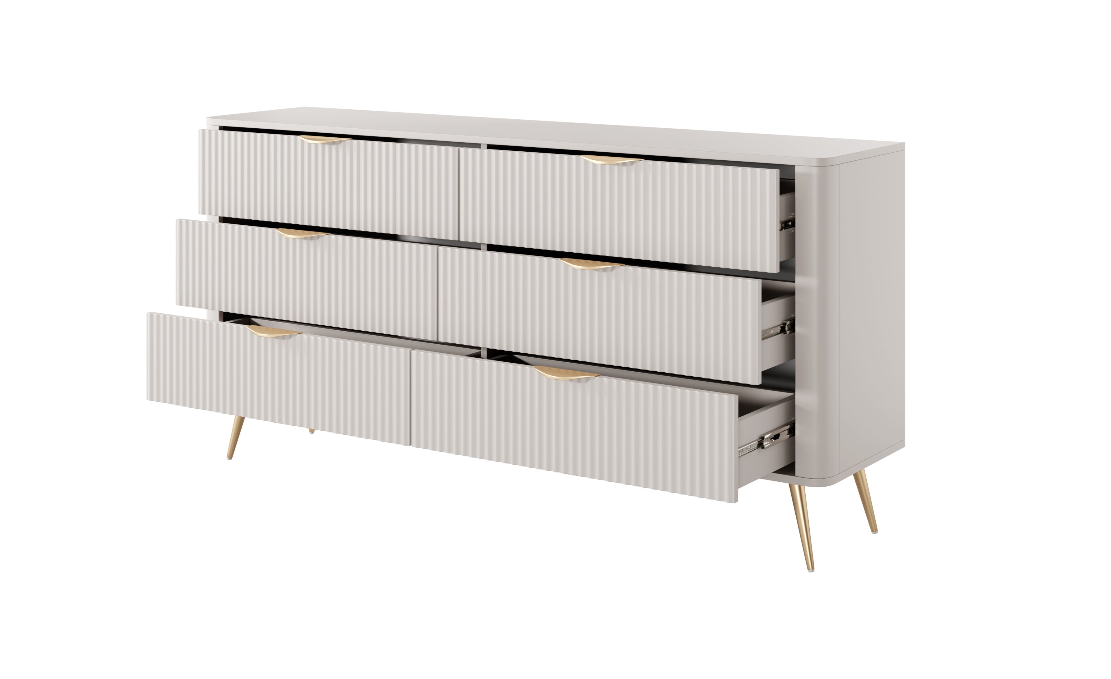 Lask Lante - Sideboard 163 cm mit 6 Schubladen, Beige (163,2 × 81,2 × 38 cm)