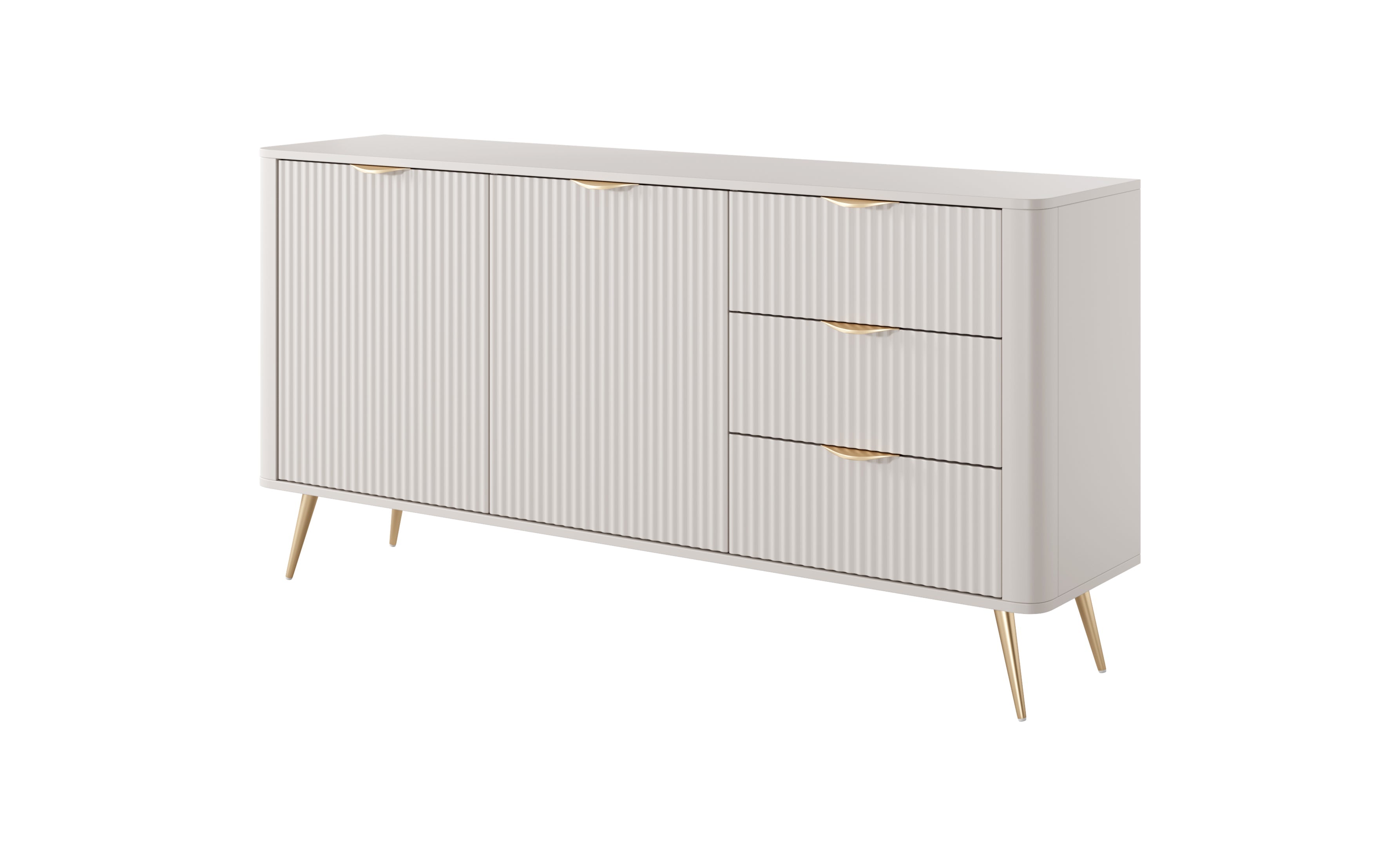 Lask Lante - Sideboard 163 cm mit 2 Türen und 3 Schubladen, Beige (163,2 × 81,2 × 38 cm)