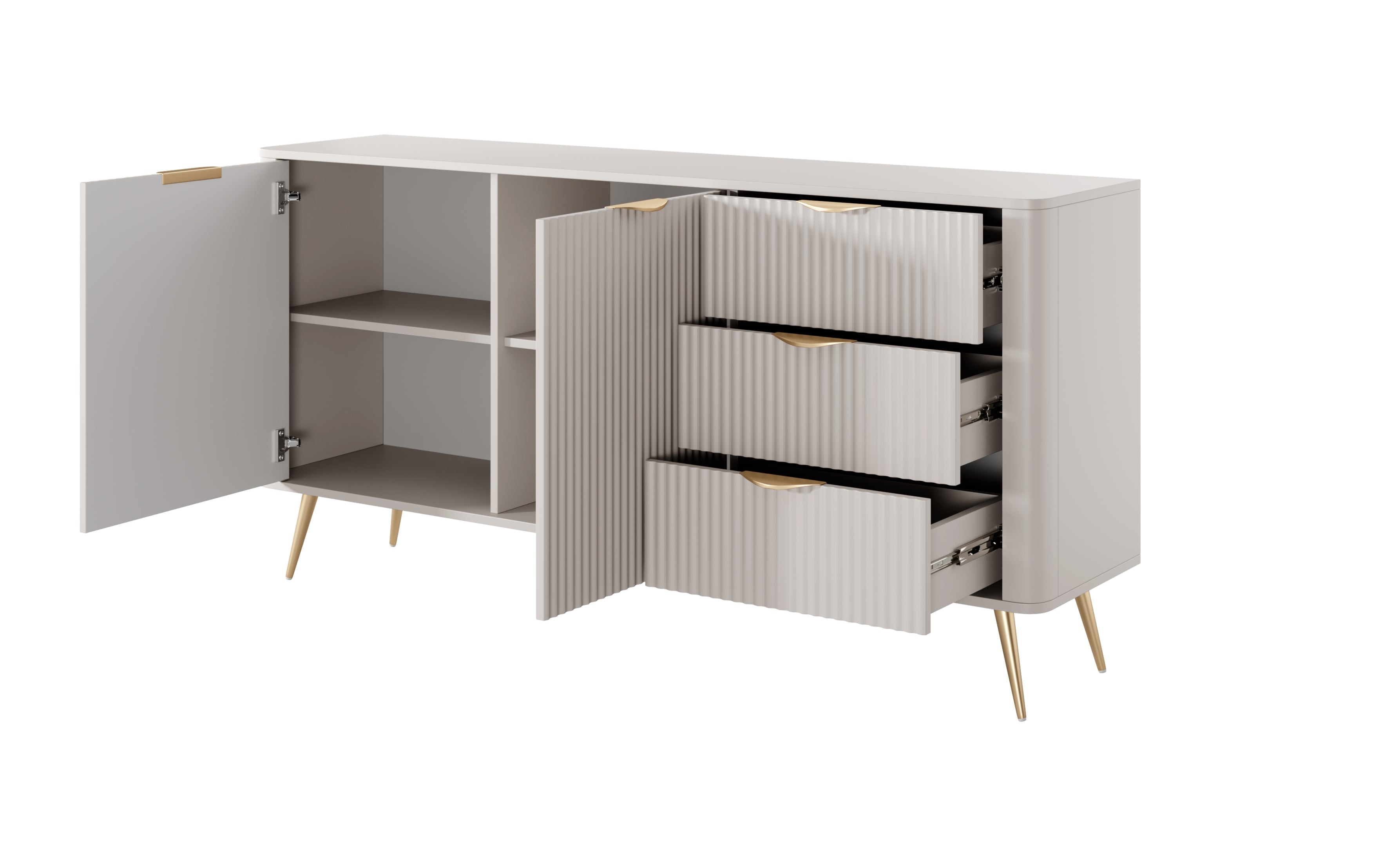 Lask Lante - Sideboard 163 cm mit 2 Türen und 3 Schubladen, Beige (163,2 × 81,2 × 38 cm)
