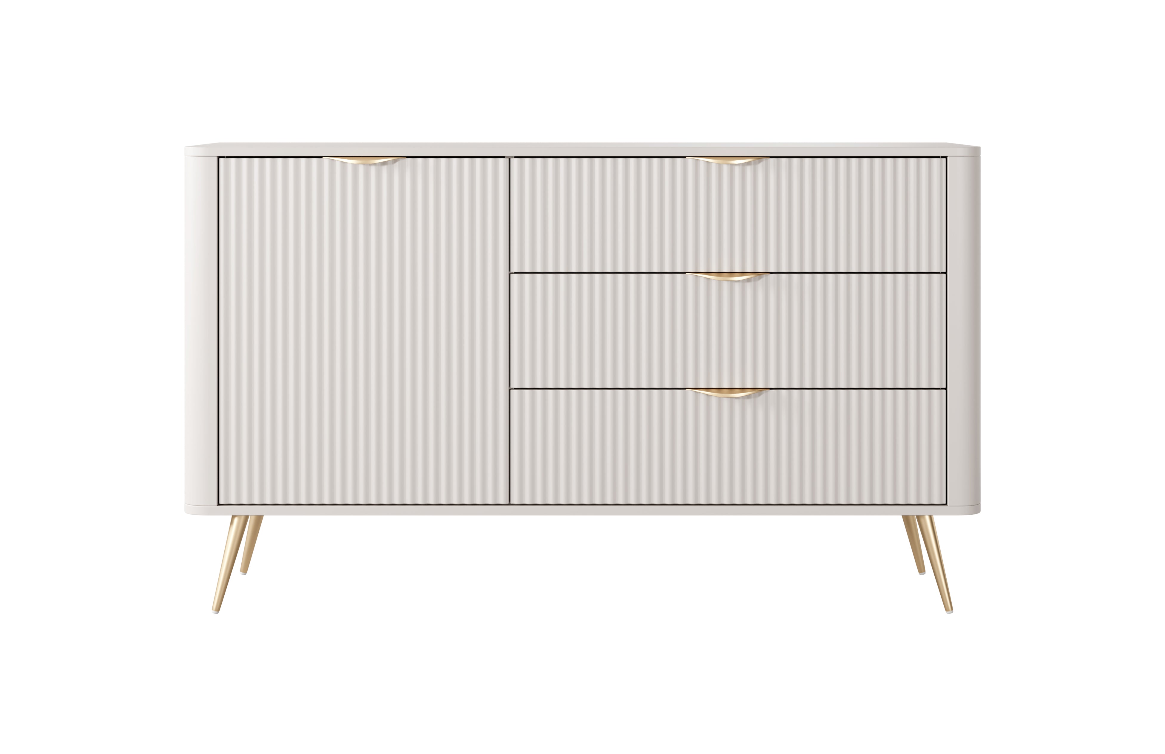 Lask Lante - Sideboard 138 cm mit 3 Schubladen und 1 Tür, Beige (138,2 × 81,2 × 38 cm)