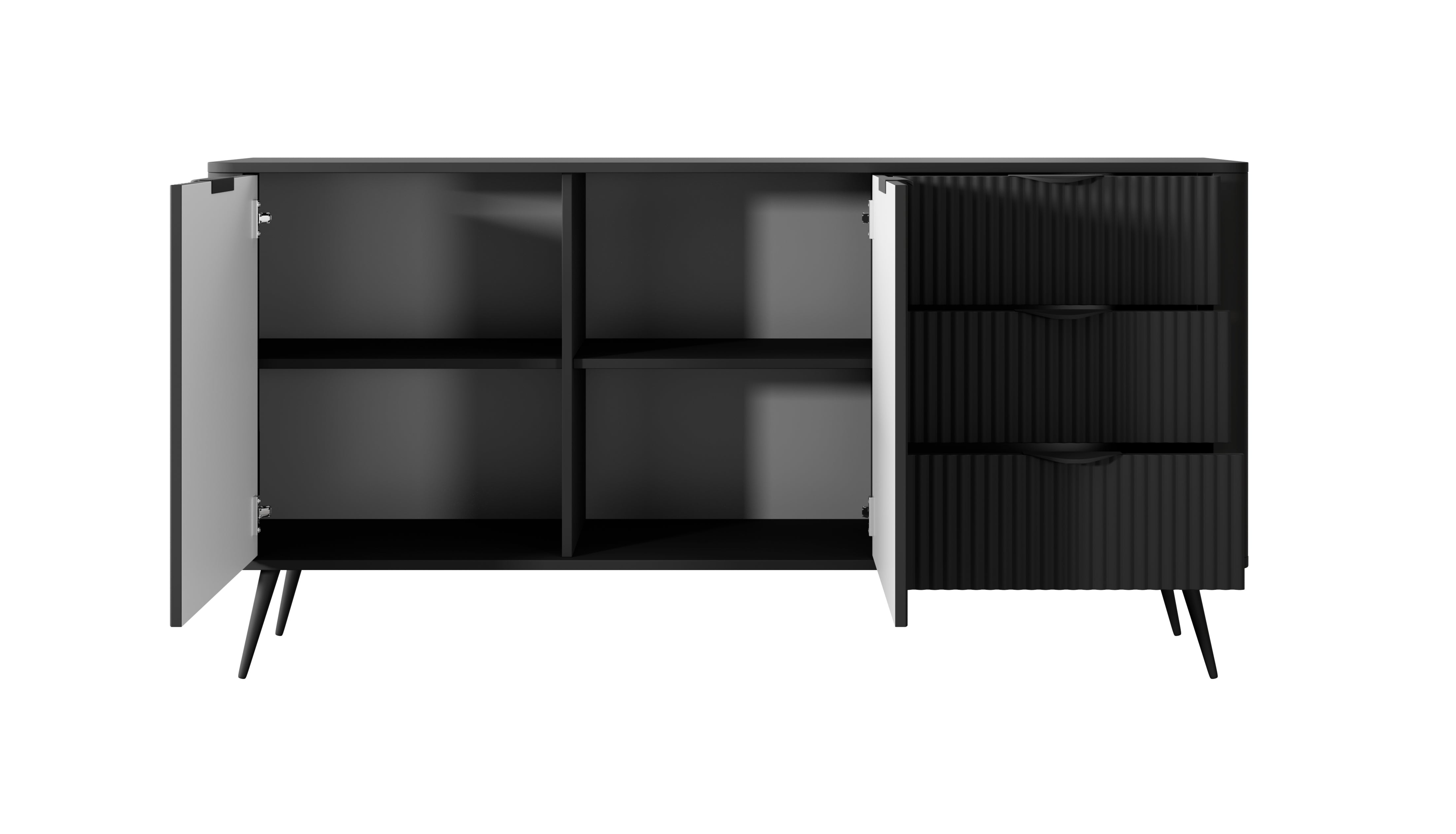 Lask Lante – Sideboard 163 cm mit 2 Türen und 3 Schubladen, Schwarz (163,2 × 81,2 × 38 cm)