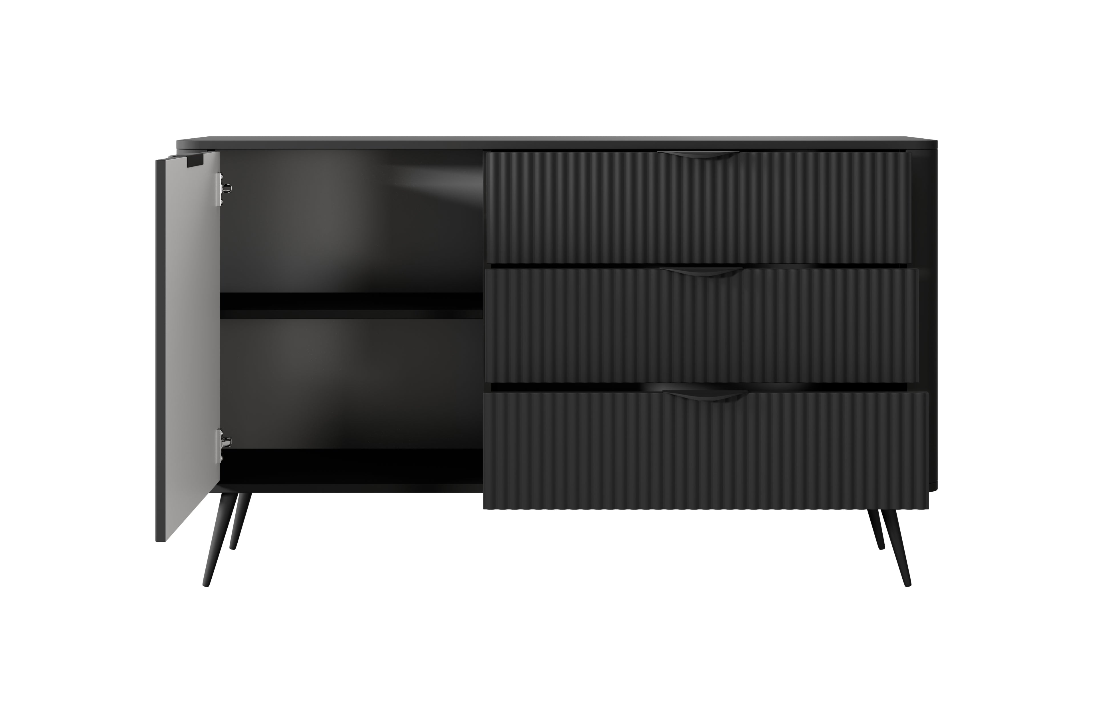 Lask Lante – Sideboard 138 cm mit 3 Schubladen und 1 Tür, Schwarz (138,2 × 81,2 × 38 cm)