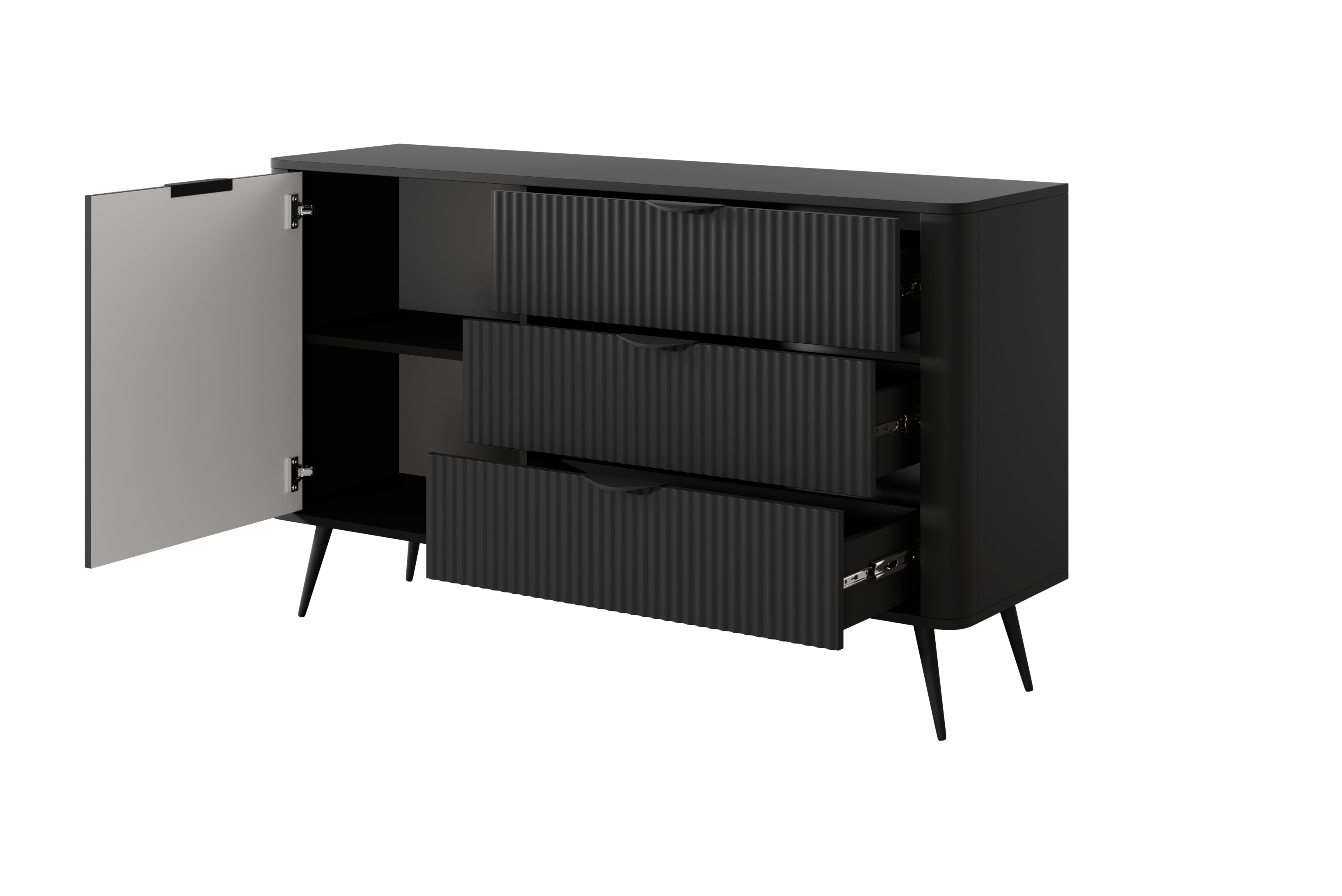 Lask Lante – Sideboard 138 cm mit 3 Schubladen und 1 Tür, Schwarz (138,2 × 81,2 × 38 cm)