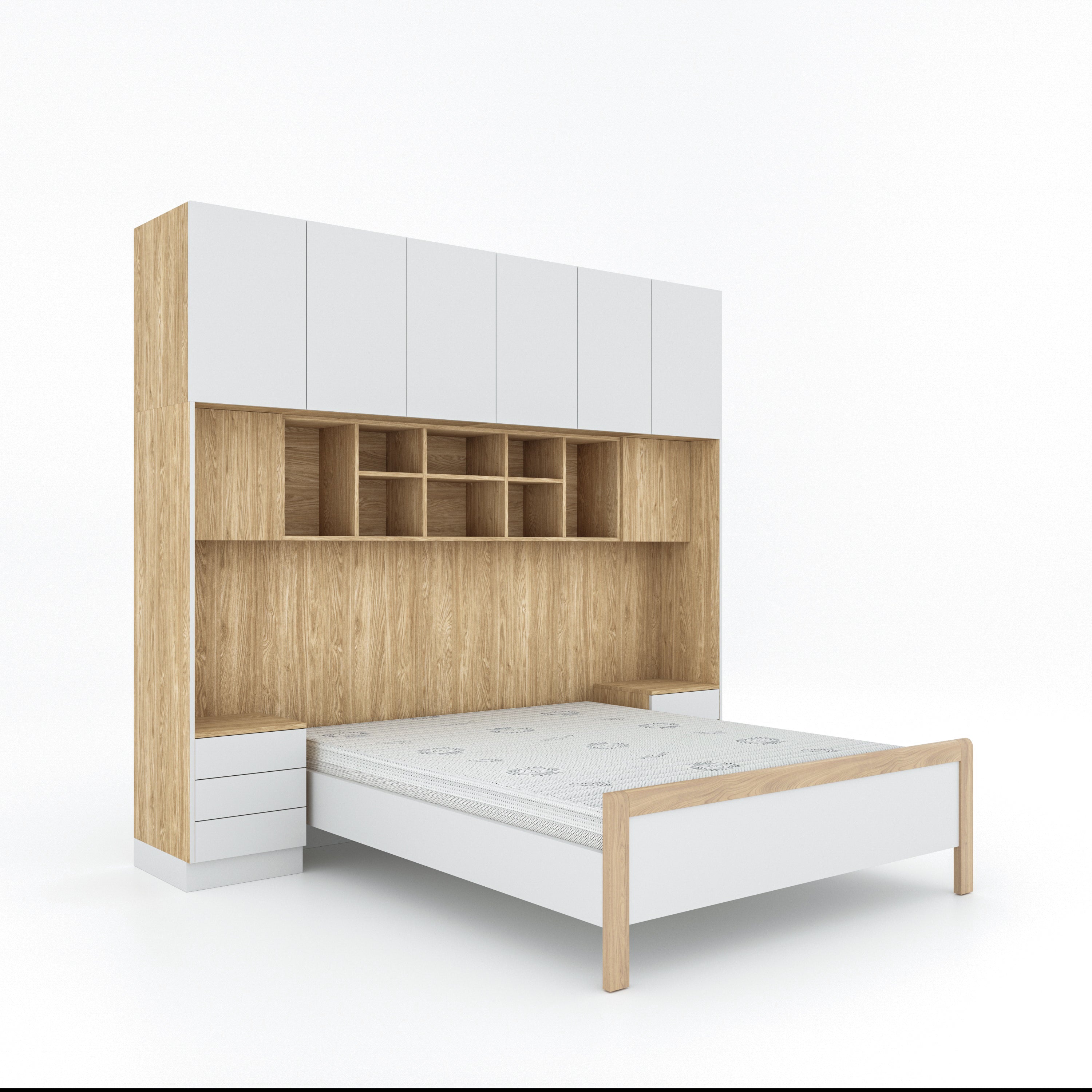 SLEEP VARIA Customizable Bedroom Build-in System with Nightstands – Oiled Oak / White Gloss