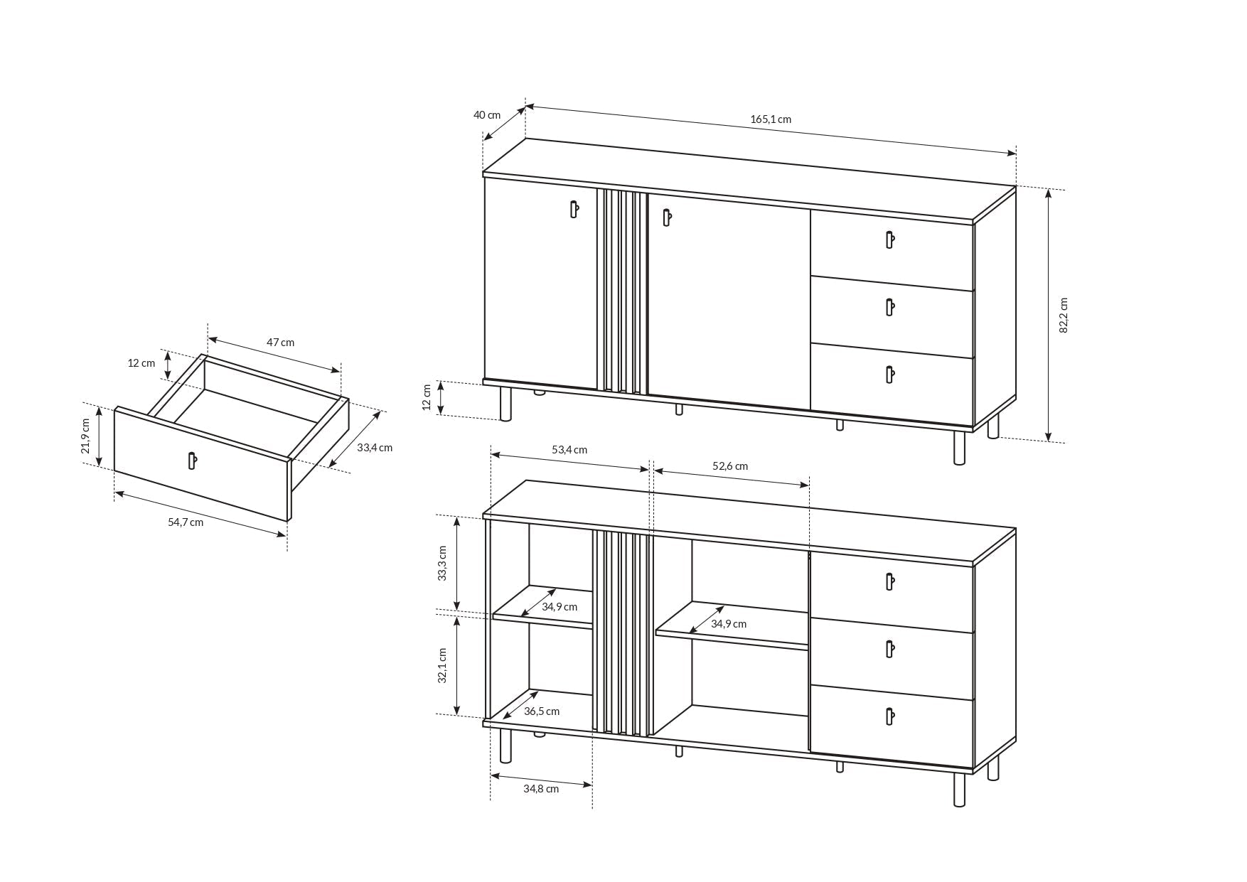 Lask Madis – Sideboard 165 cm (2 Doors, 3 Drawers)
