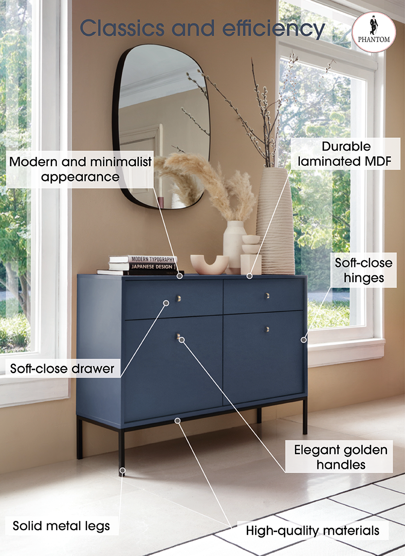 Mono Kommode mit zwei Push to Open System Türen und zwei Schubladen Beige
