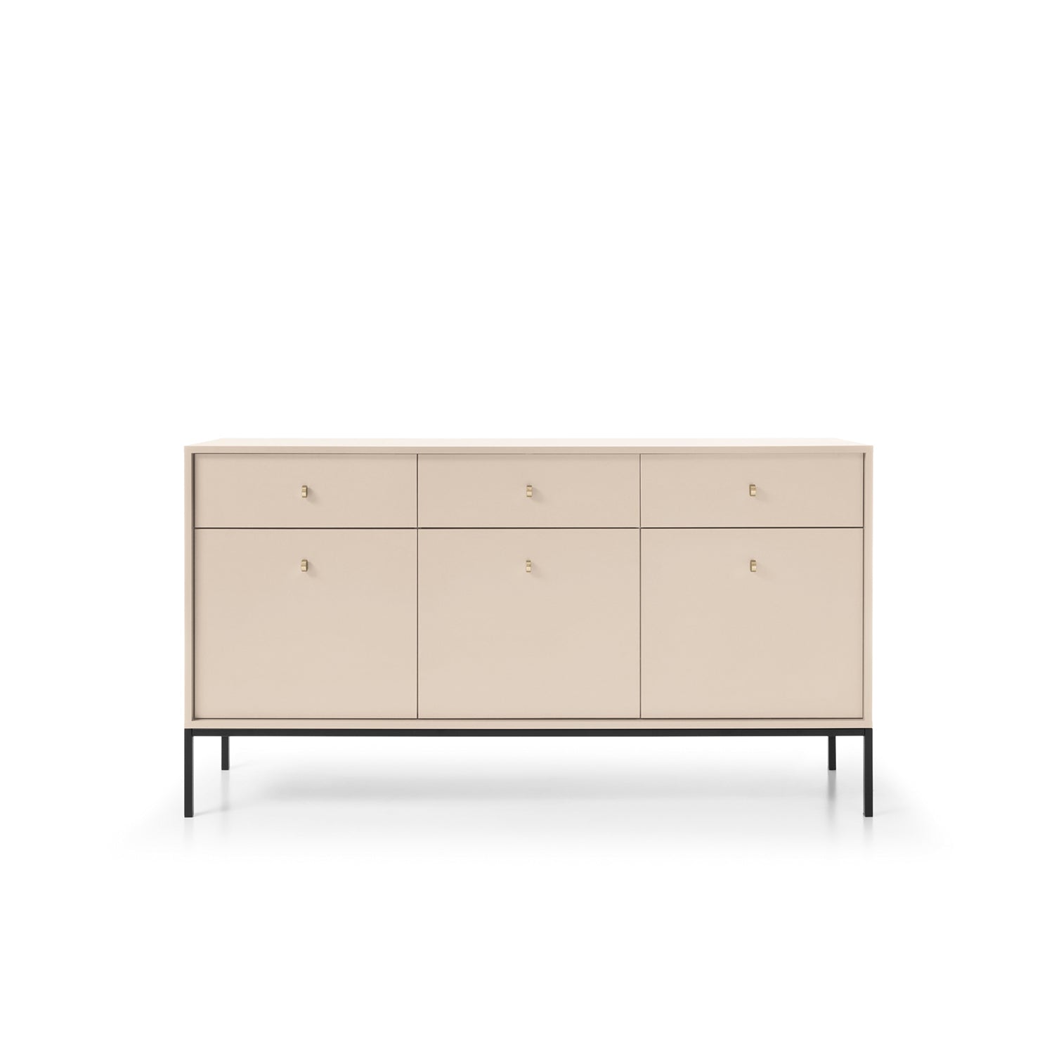 Mono Kommode mit drei Push to Open System Türen und drei Schubladen Beige