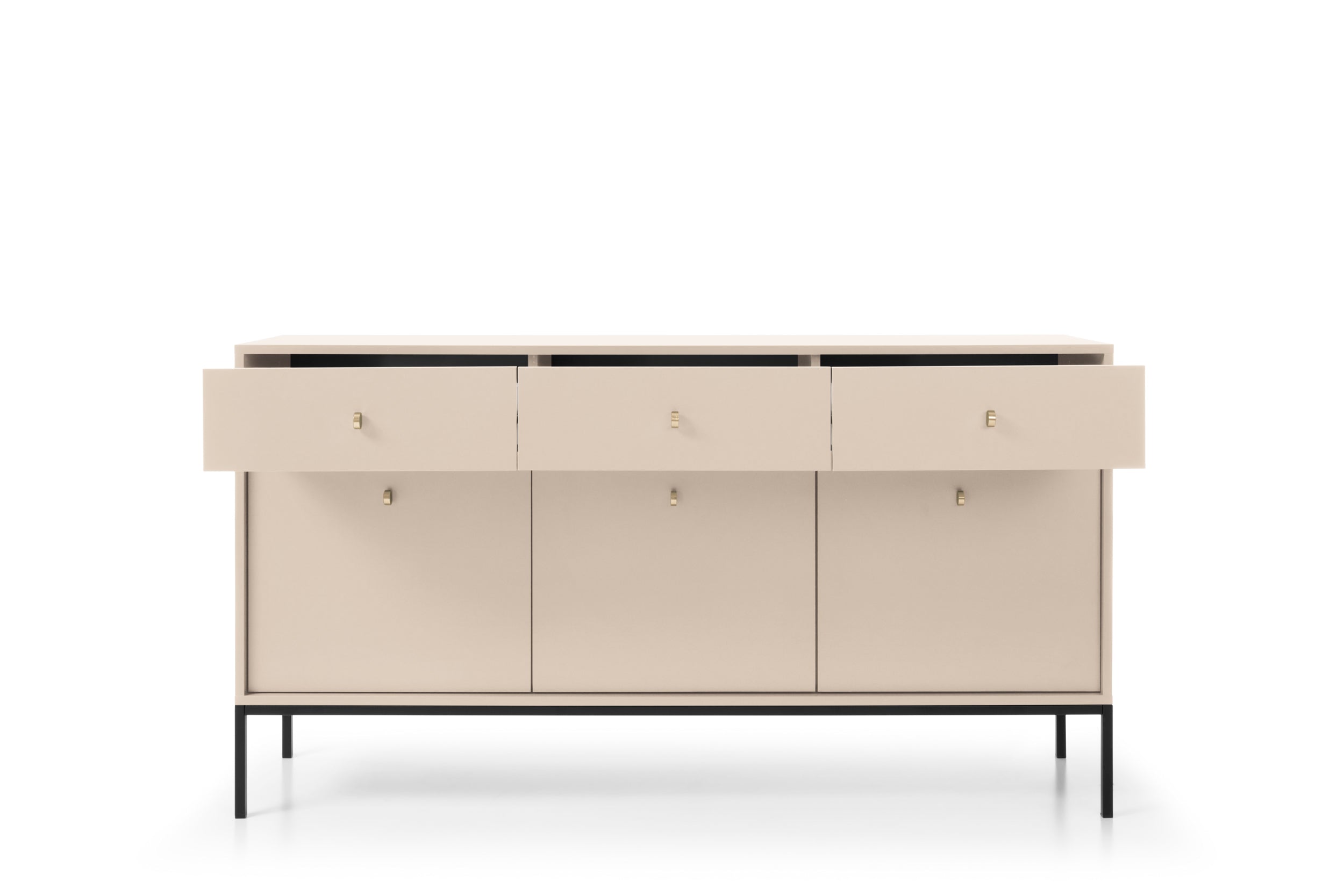 Mono Kommode mit drei Push to Open System Türen und drei Schubladen Beige