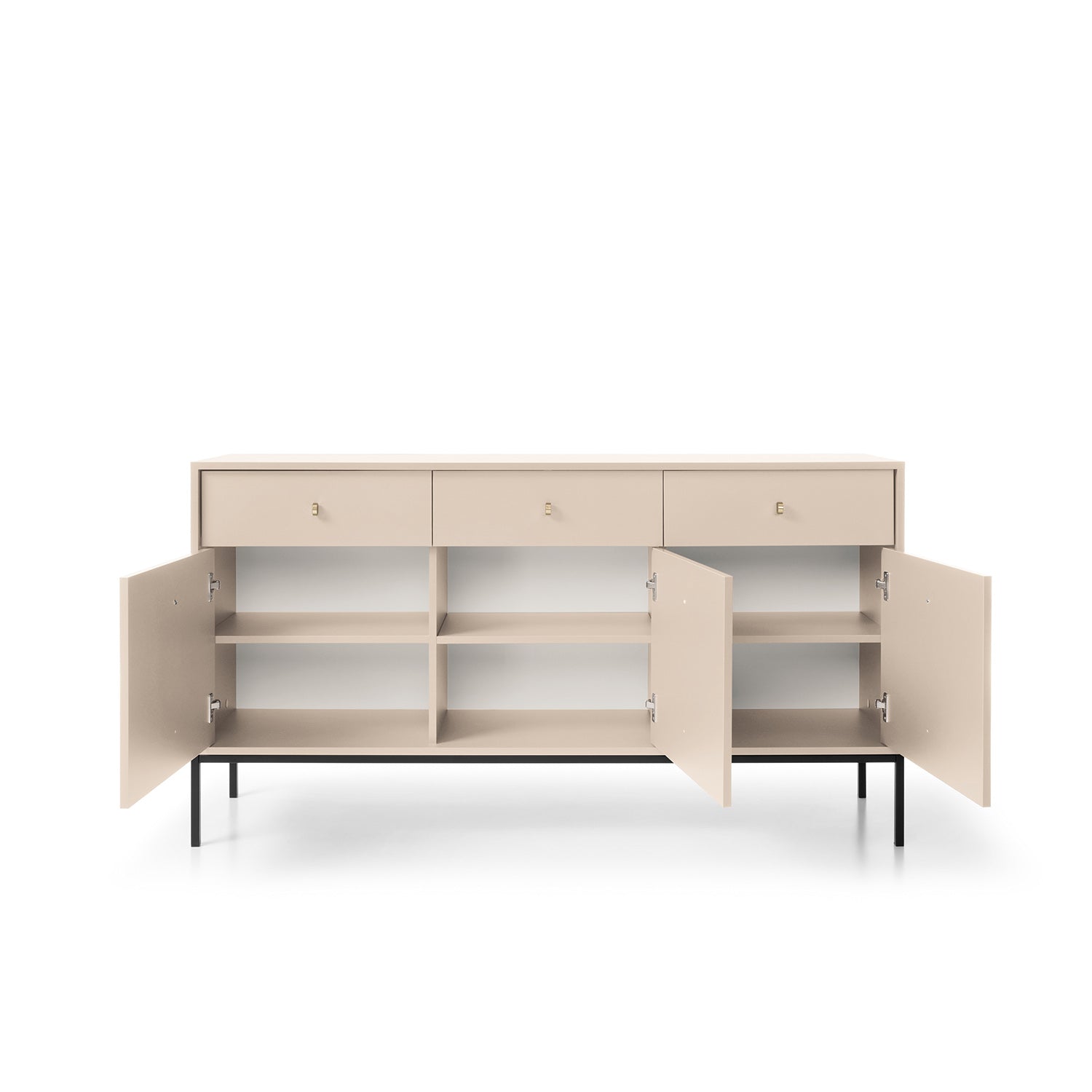 Mono Kommode mit drei Push to Open System Türen und drei Schubladen Beige