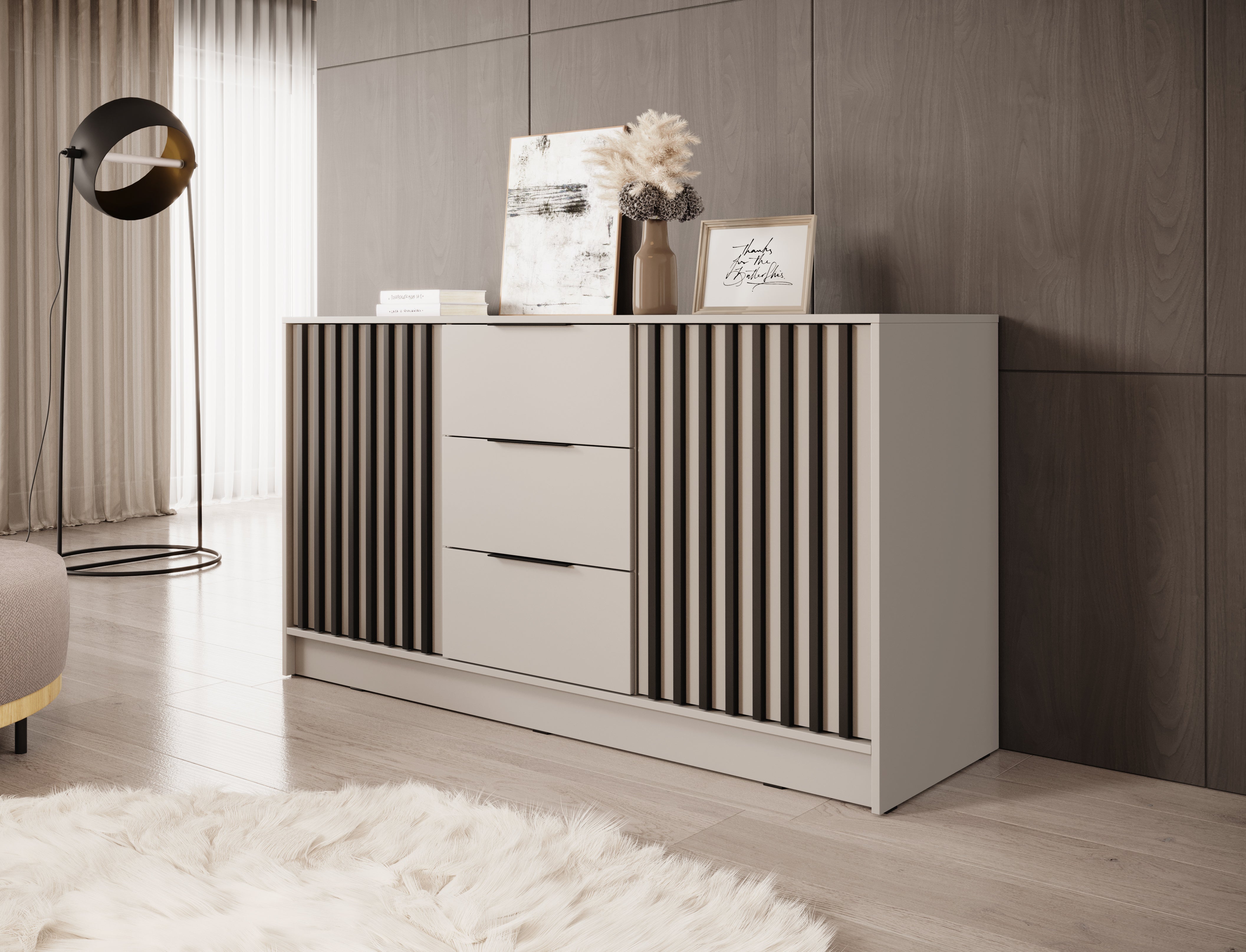 Nelly K3 Chest of Drawers – Cashmere / Black Slats