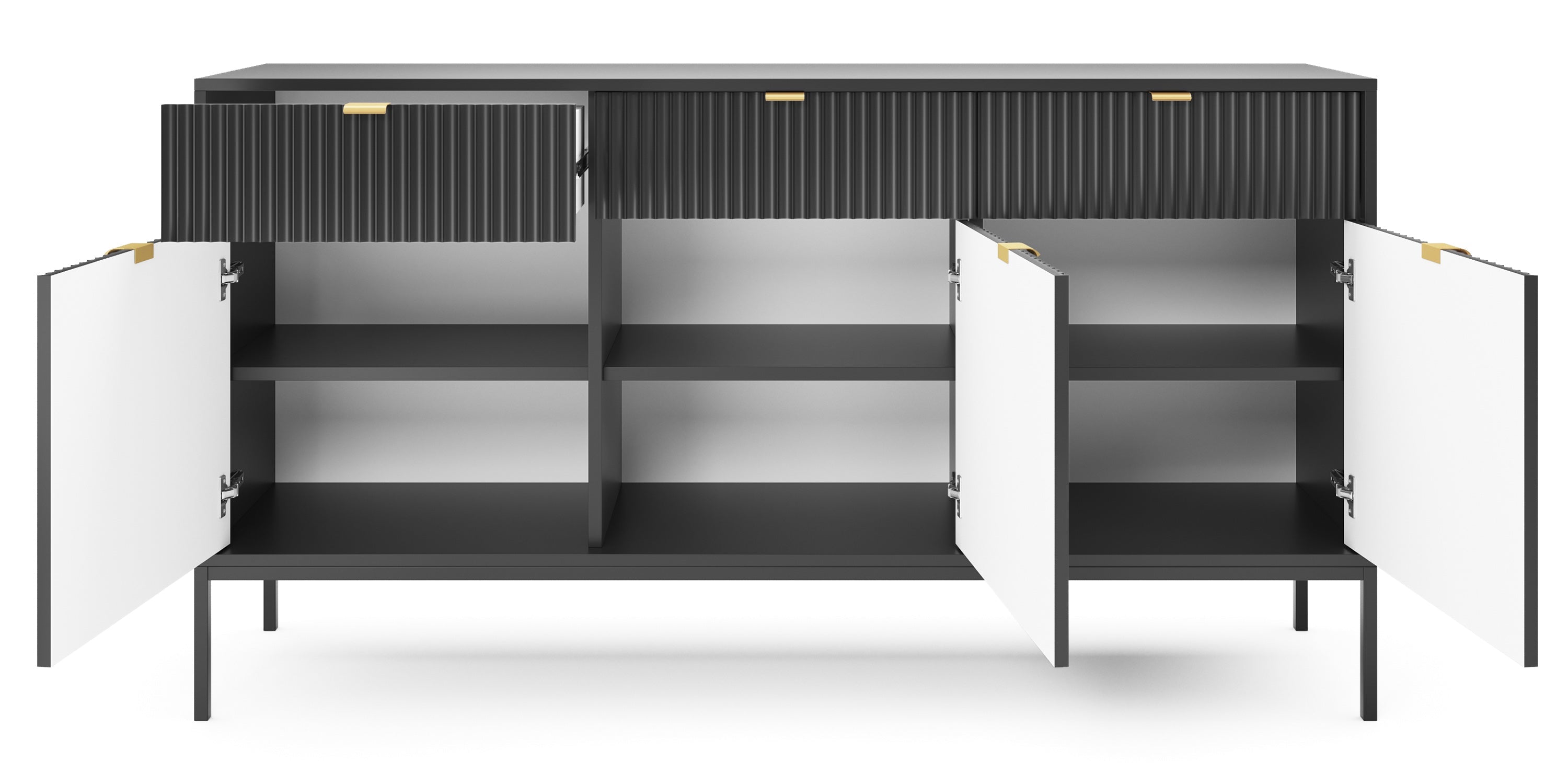 Nova Dresser Black - Modern Design with Three Push to Open Door and Three Drawers