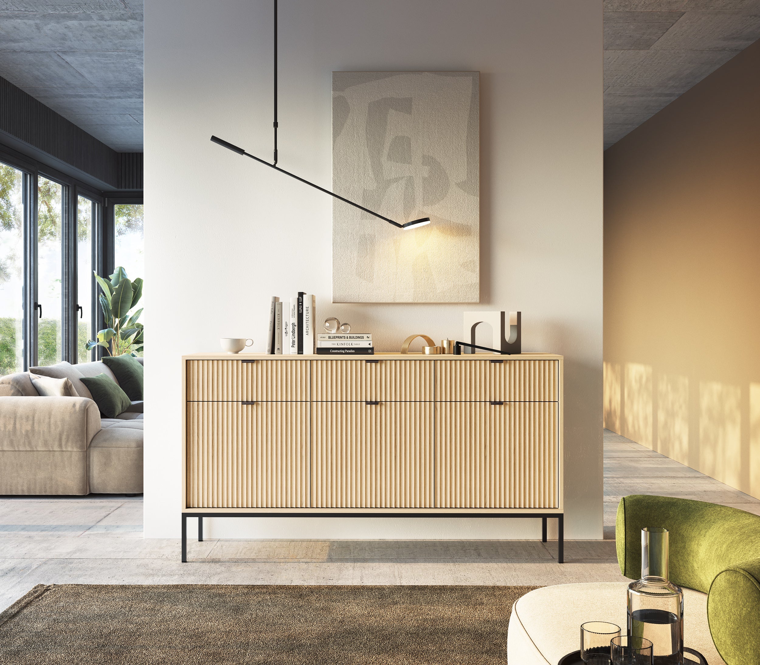 Nova Kommode Vincenz's Eiche - Modernes Design mit drei Türen und drei Schubladen
