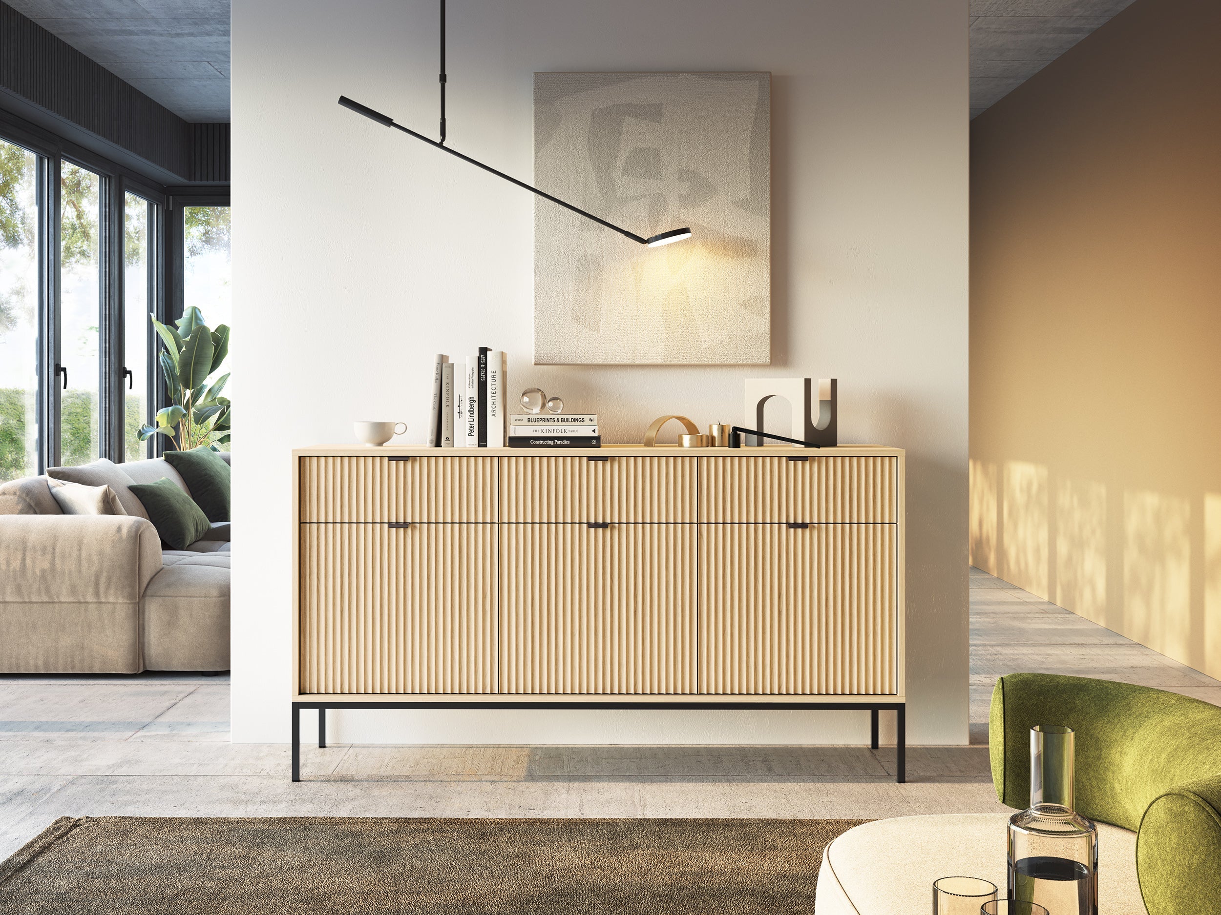 Nova Kommode Vincenz's Eiche - Modernes Design mit drei Türen und drei Schubladen