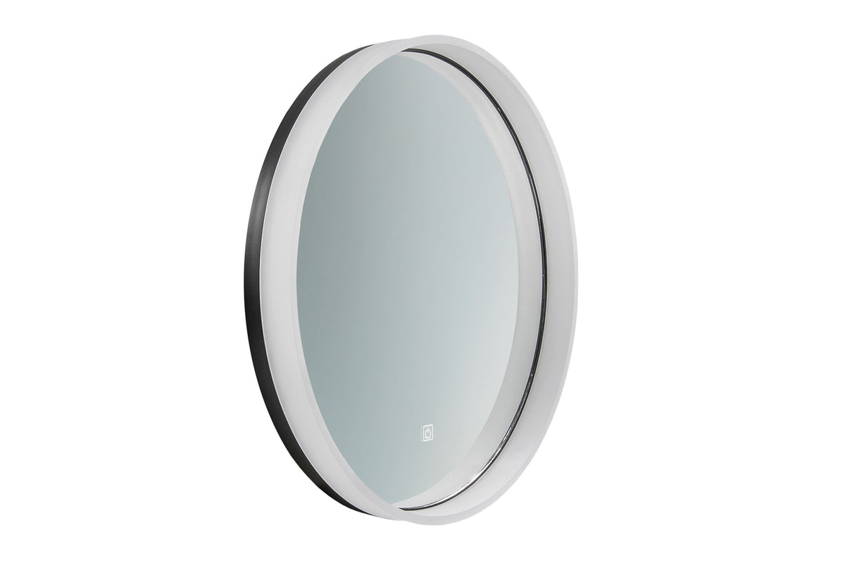 Orion LU LED 60 – Round LED Bathroom Mirror with Black Frame & Acrylic Light Ring, 60 cm