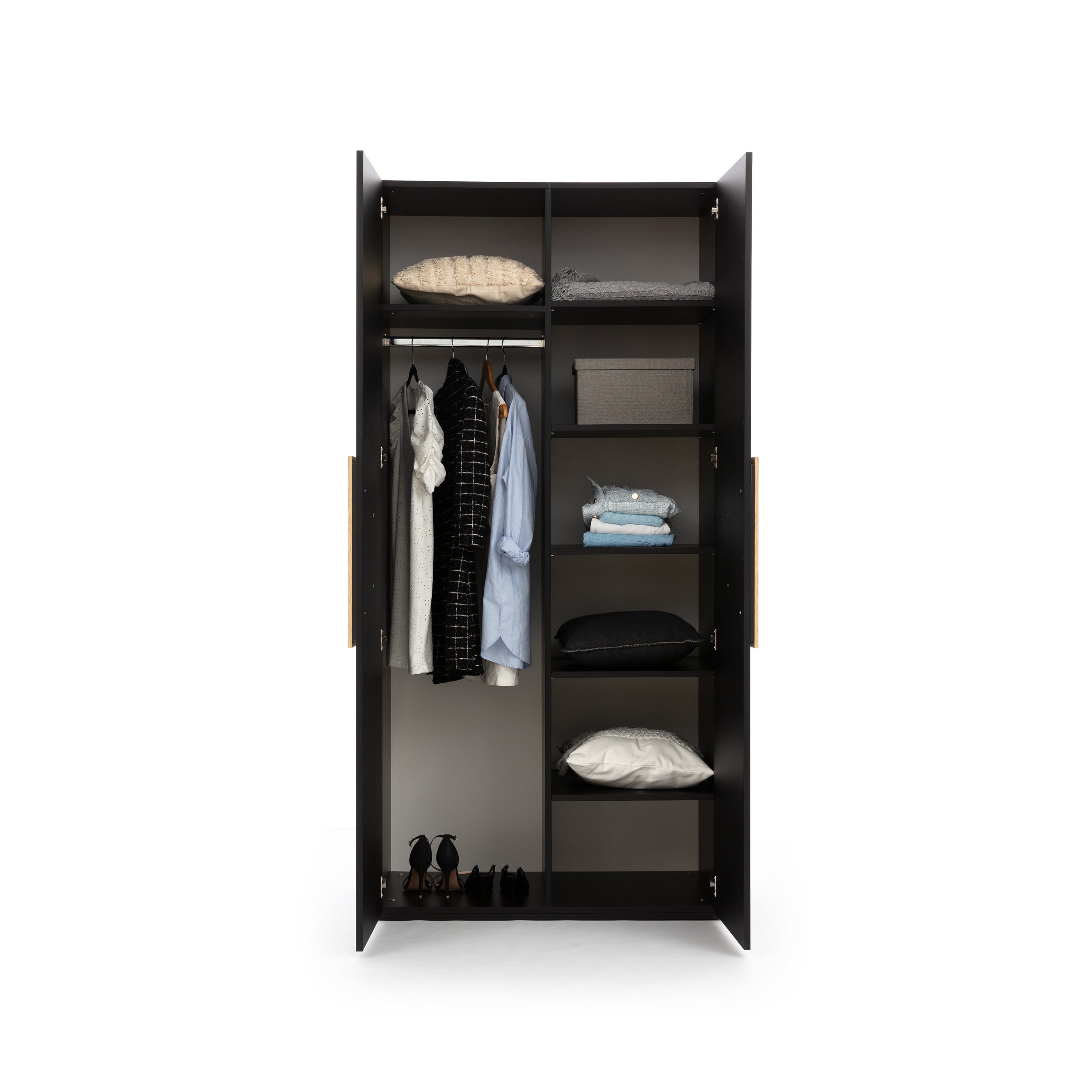 NE Ovalo Wardrobe – 2 Doors – 100 cm (With Shelves and One Hanging Rail)