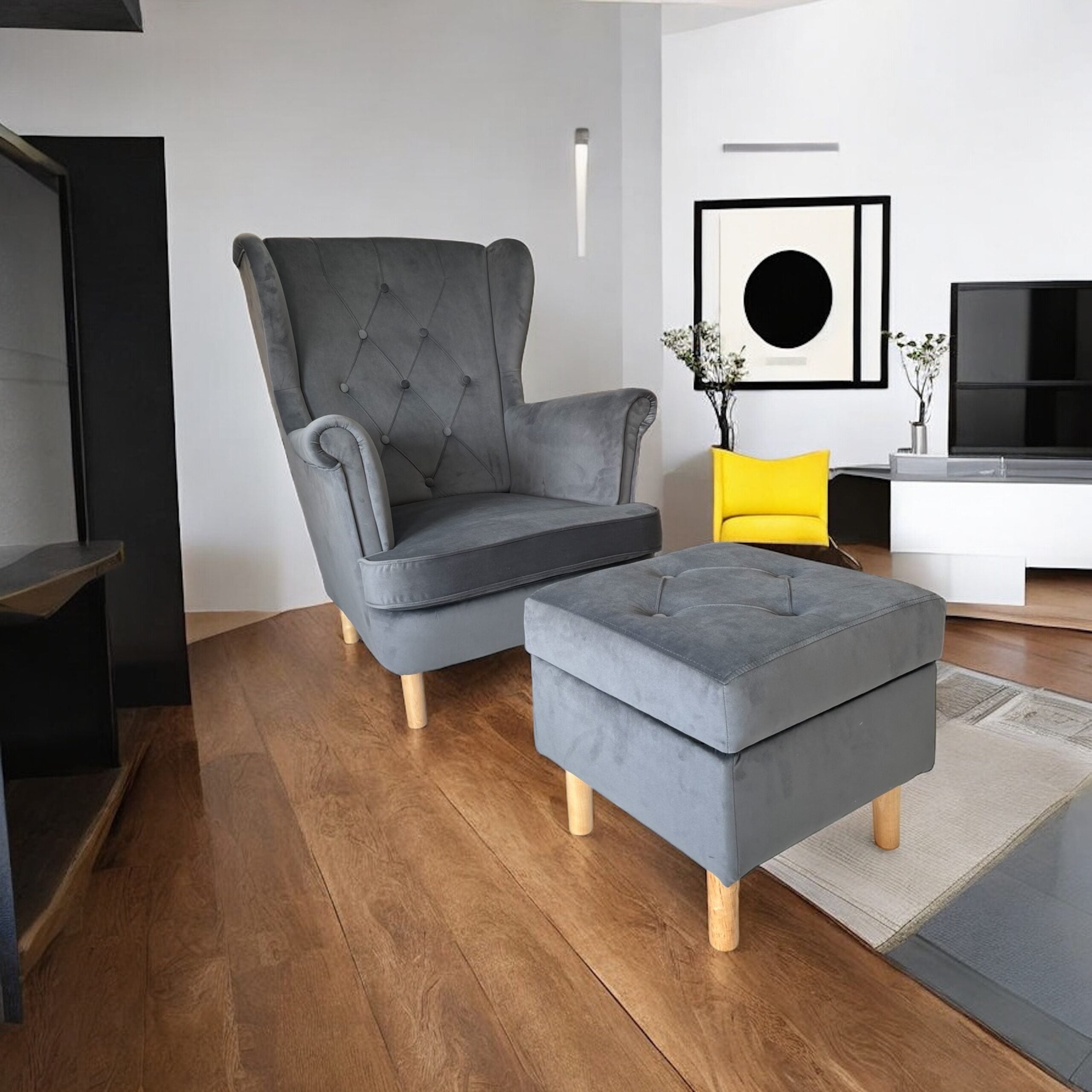 MR Wing Chair with Matching Storage Footstool - Multiple Colour Options Available