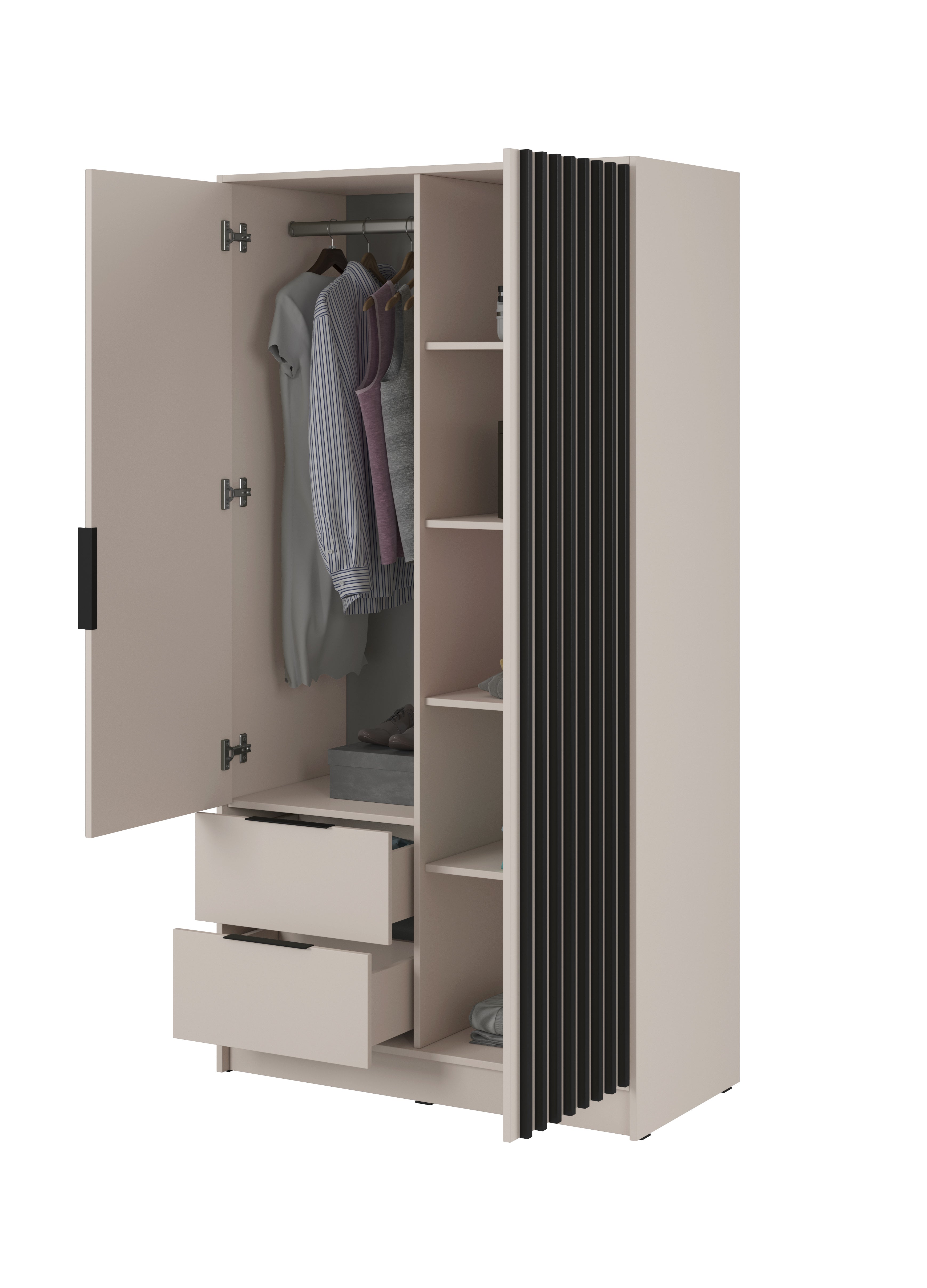Nelly 2D Wardrobe – Cashmere/Graphite Oak 105 cm With Mirror