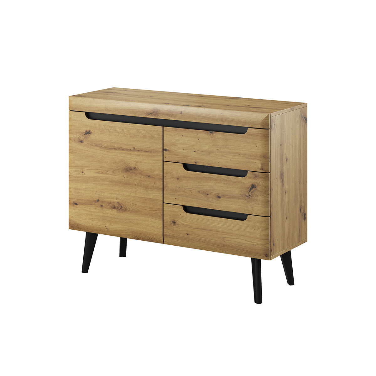 Nordi Chest of Drawers Artisan Oak - Scandic Style whit One Push to Open System Doors and Three Drawers