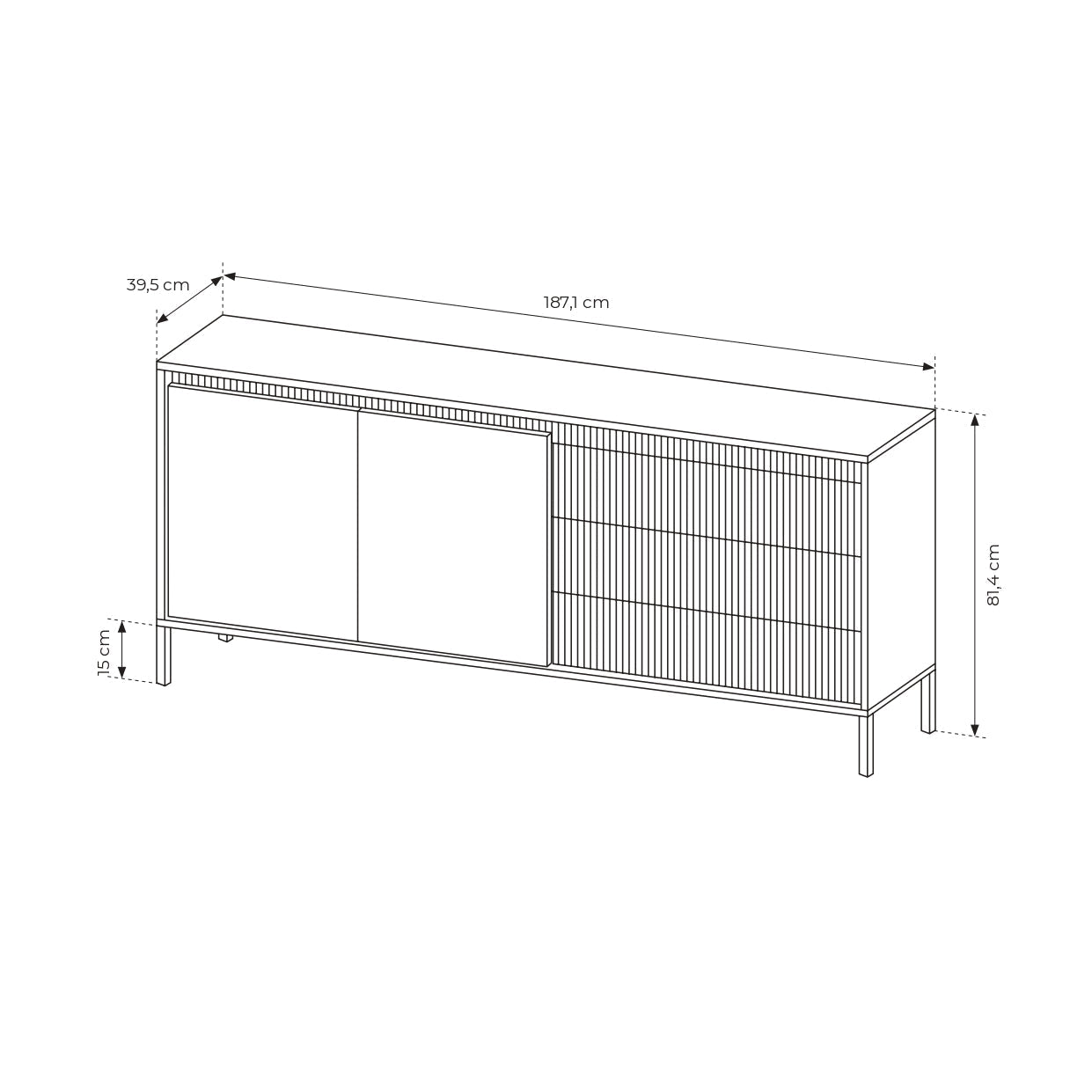 Lask Senso – Sideboard 187 cm Schwarz (2 Türen, 3 Schubladen)