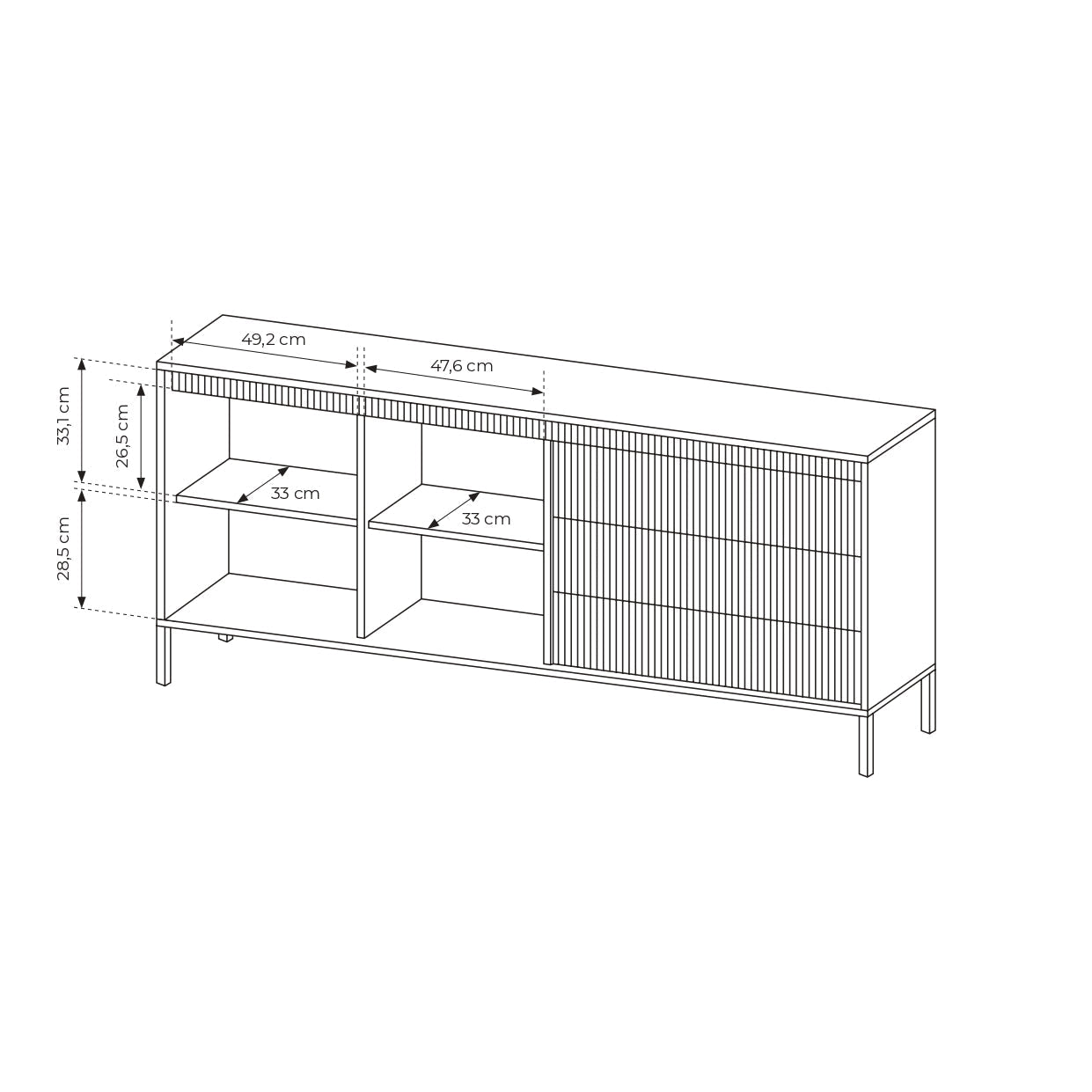 Lask Senso – Sideboard 187 cm Schwarz (2 Türen, 3 Schubladen)