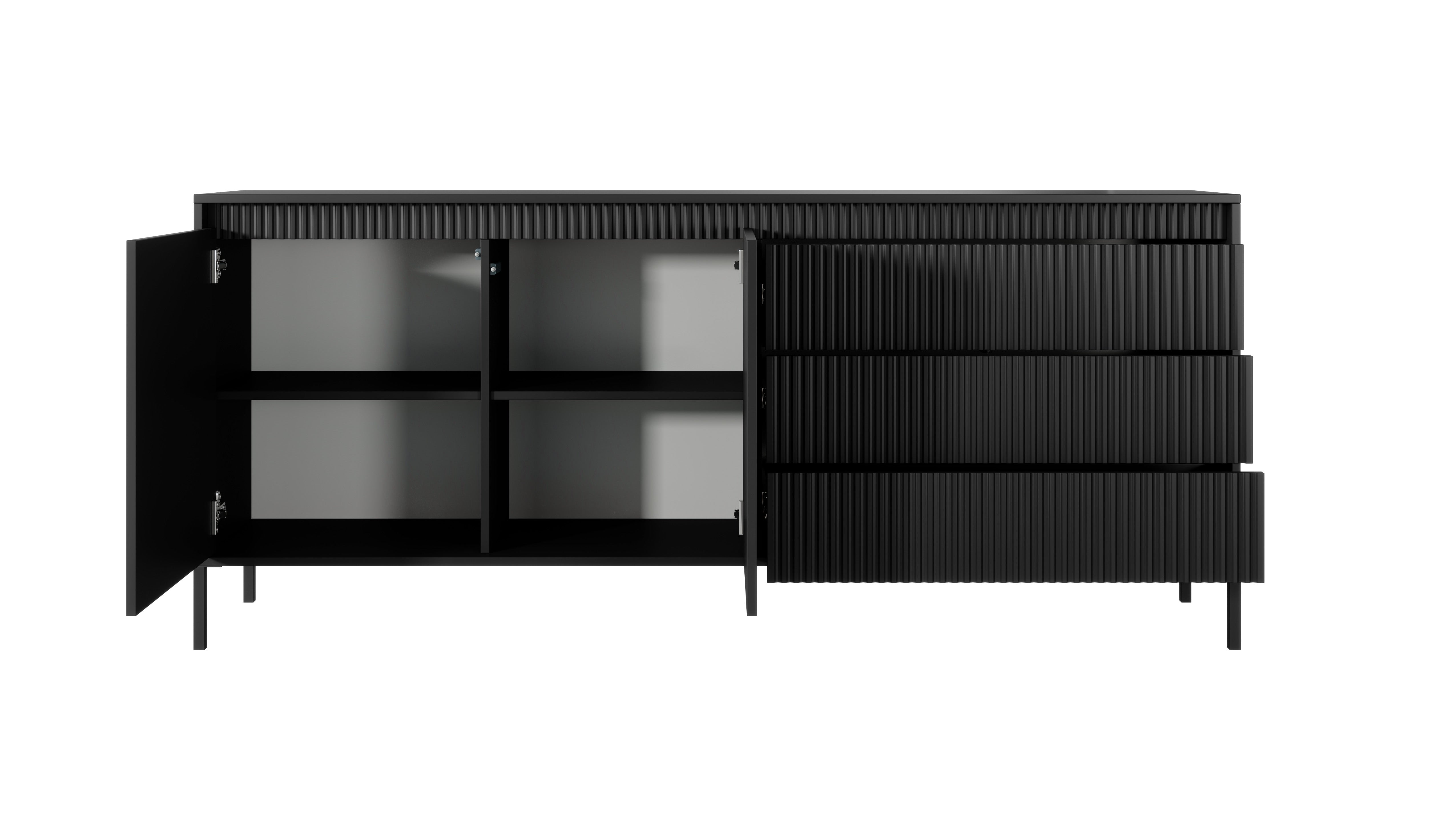 Lask Senso – Sideboard 187 cm Schwarz (2 Türen, 3 Schubladen)