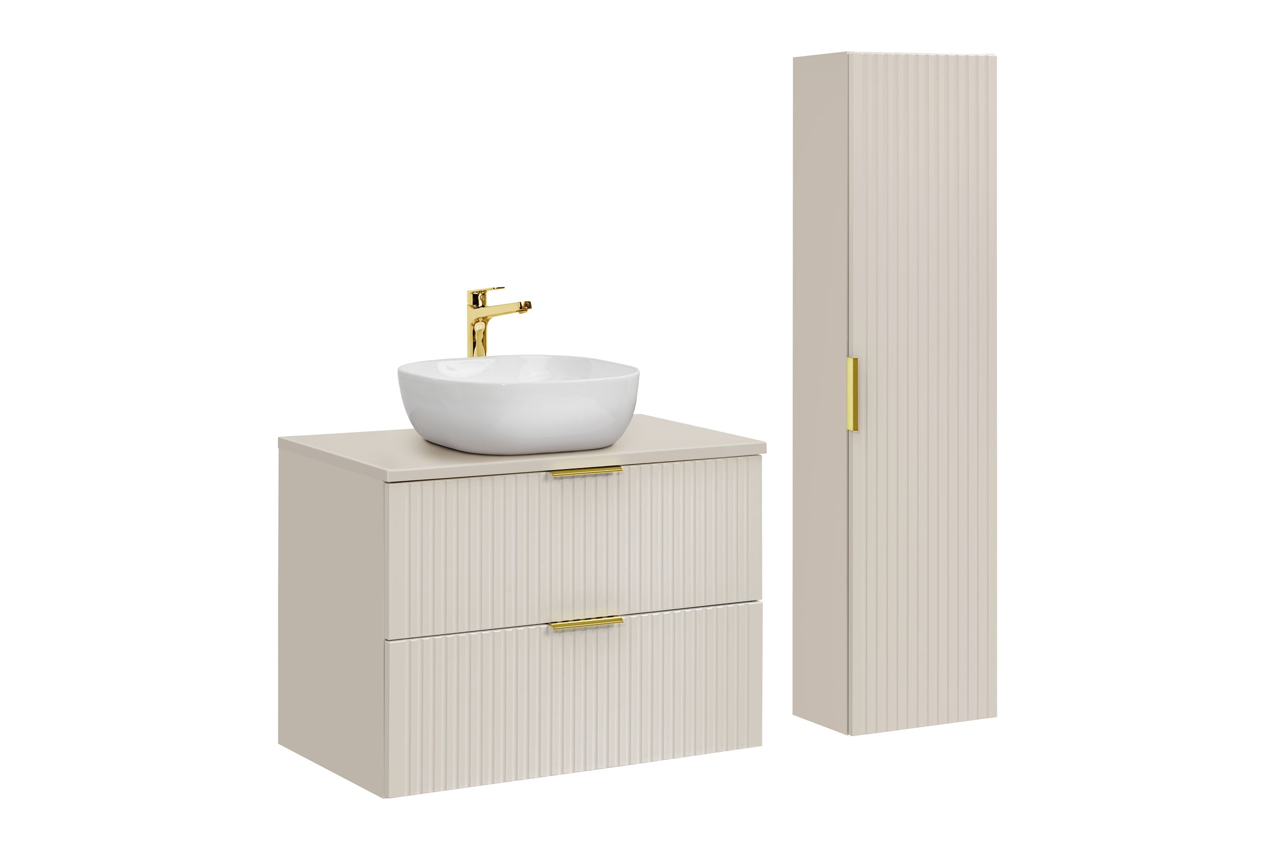 Adel Cashmere Gold Handle Bathroom with High Cabinet Smile 80 cm SET-ADC B