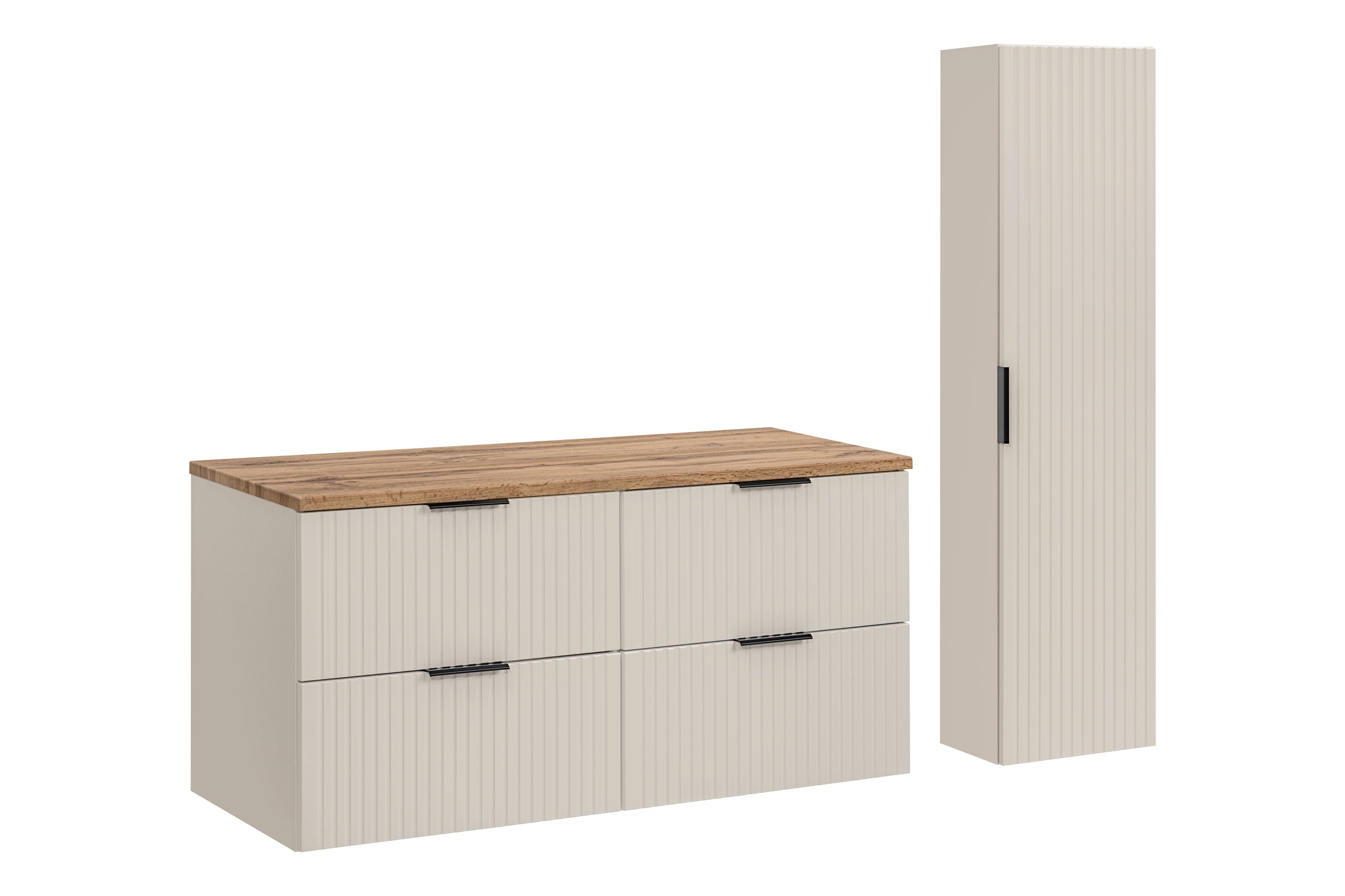 Adel Cashmere Black Handle Bathroom Set with High Cabinet 120 cm SSET-ADC B WOTAN