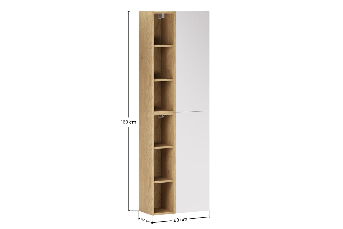 2× Aster Hängeschrank 1 Tür Weiß + 2× Cremona Regal Weiß Matt / Eiche, Vertikal Set