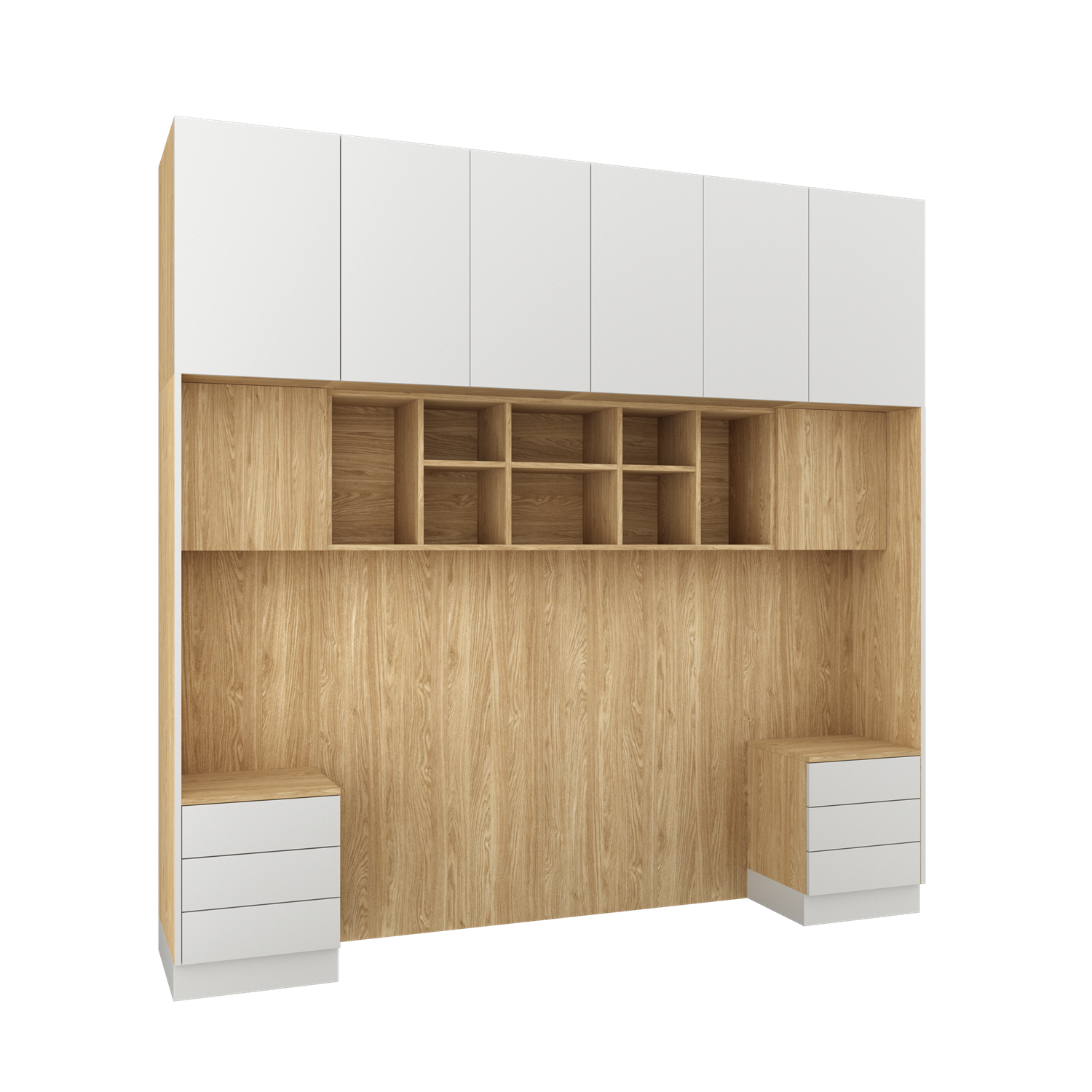 SLEEP VARIA Individuelles Schlafzimmer-Einbausystem mit Nachttischen – Geölte Eiche / Weiß Matt