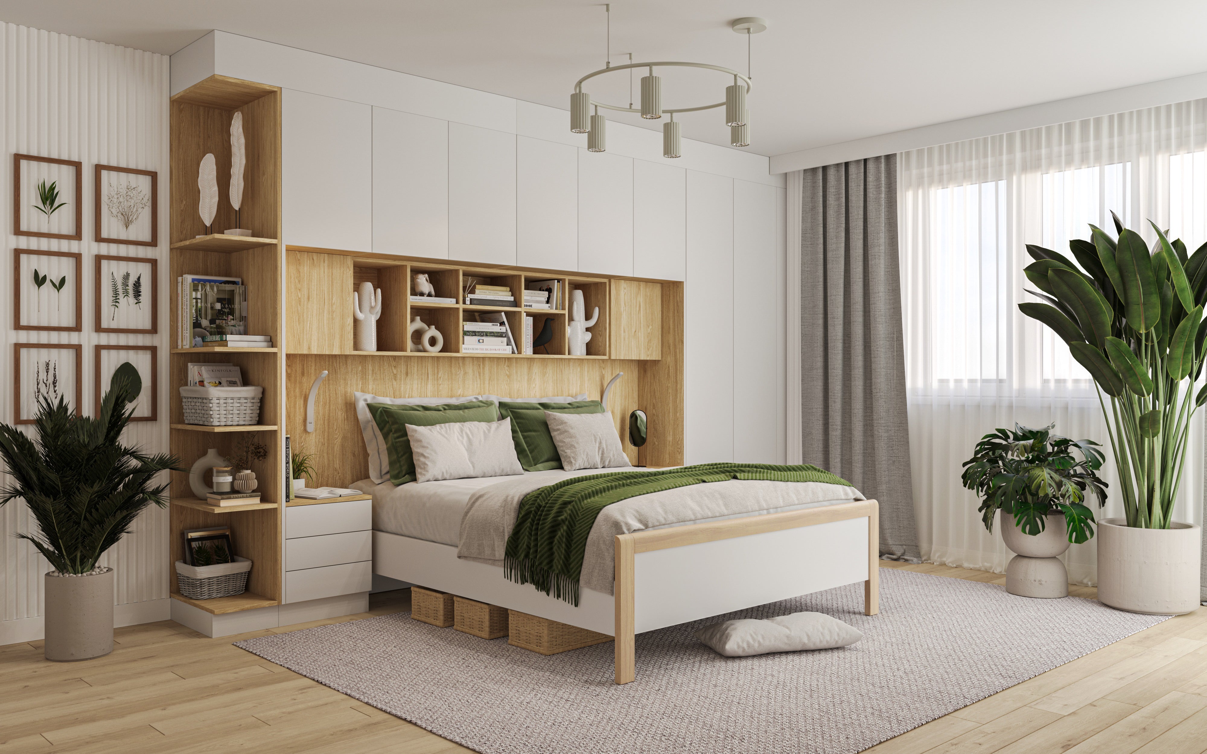 SLEEP VARIA Individuelles Schlafzimmer-Einbausystem mit Nachttischen – Geölte Eiche / Weiß Matt