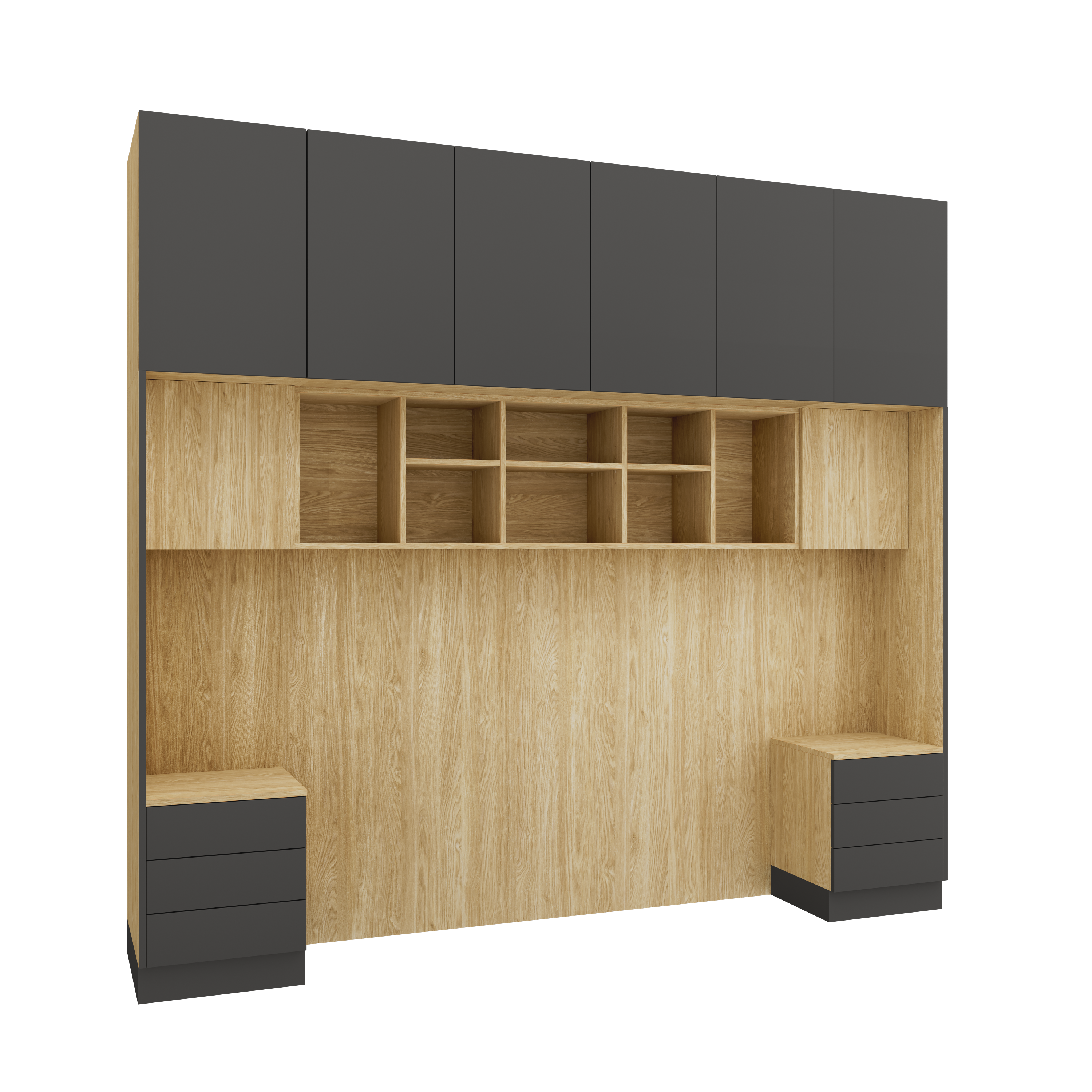 Sleep Varia Bedroom System - Bed Base with Nightstands – Oiled Oak / Graphite