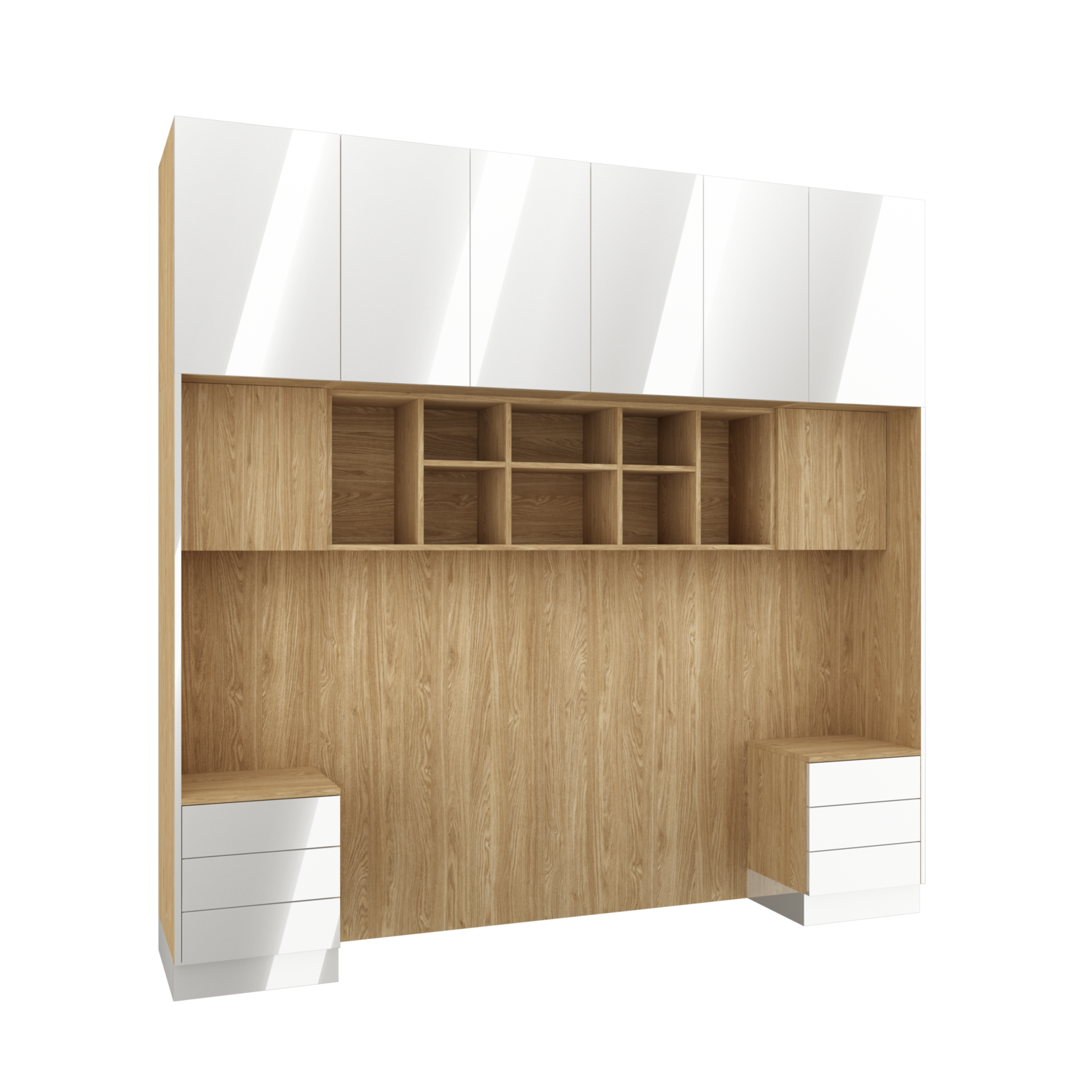 Sleep Varia Bedroom System - Bed Base with Nightstands – Oiled Oak / White Gloss