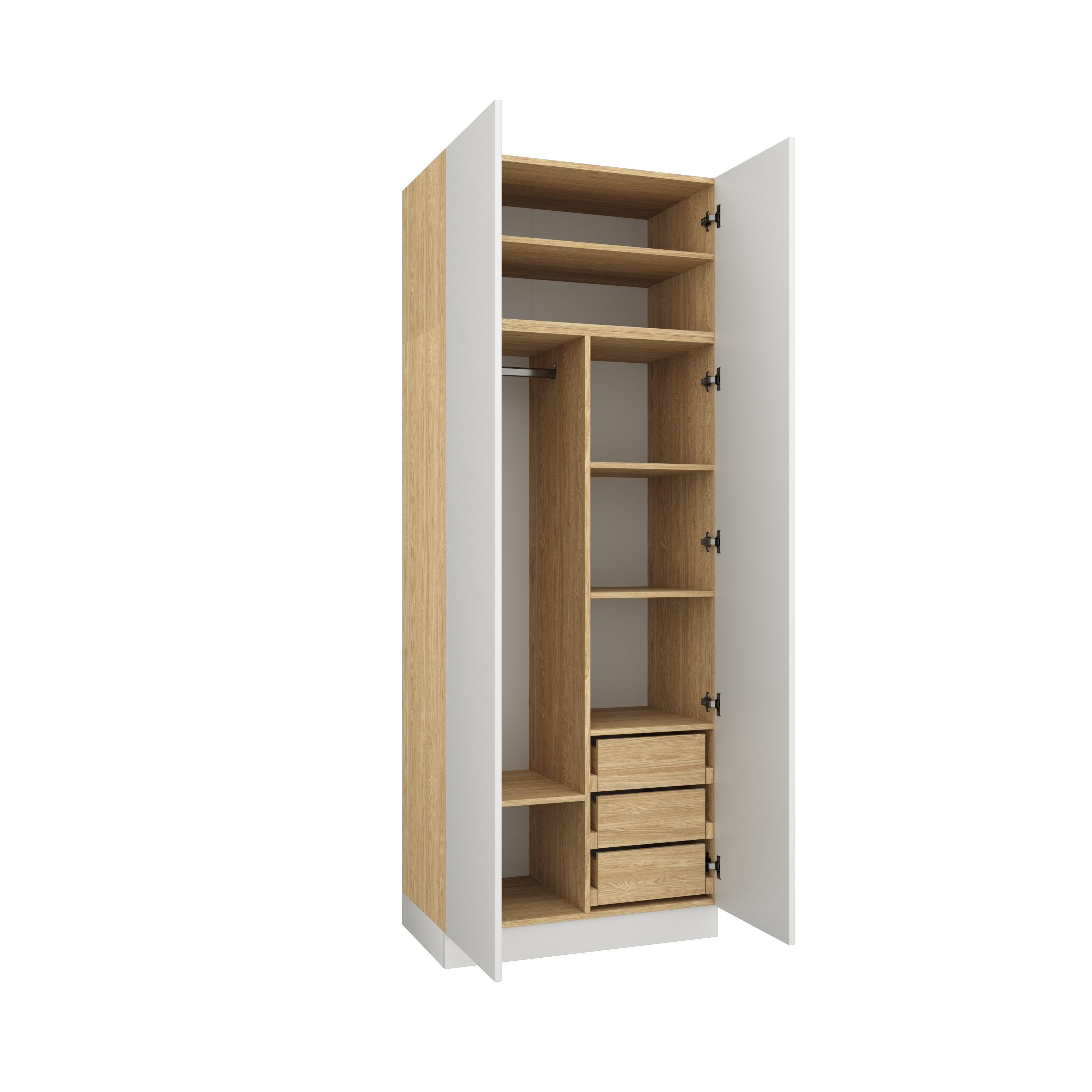 SLEEP VARIA Individuelles Schlafzimmer-Einbausystem mit Nachttischen – Geölte Eiche / Weiß Matt