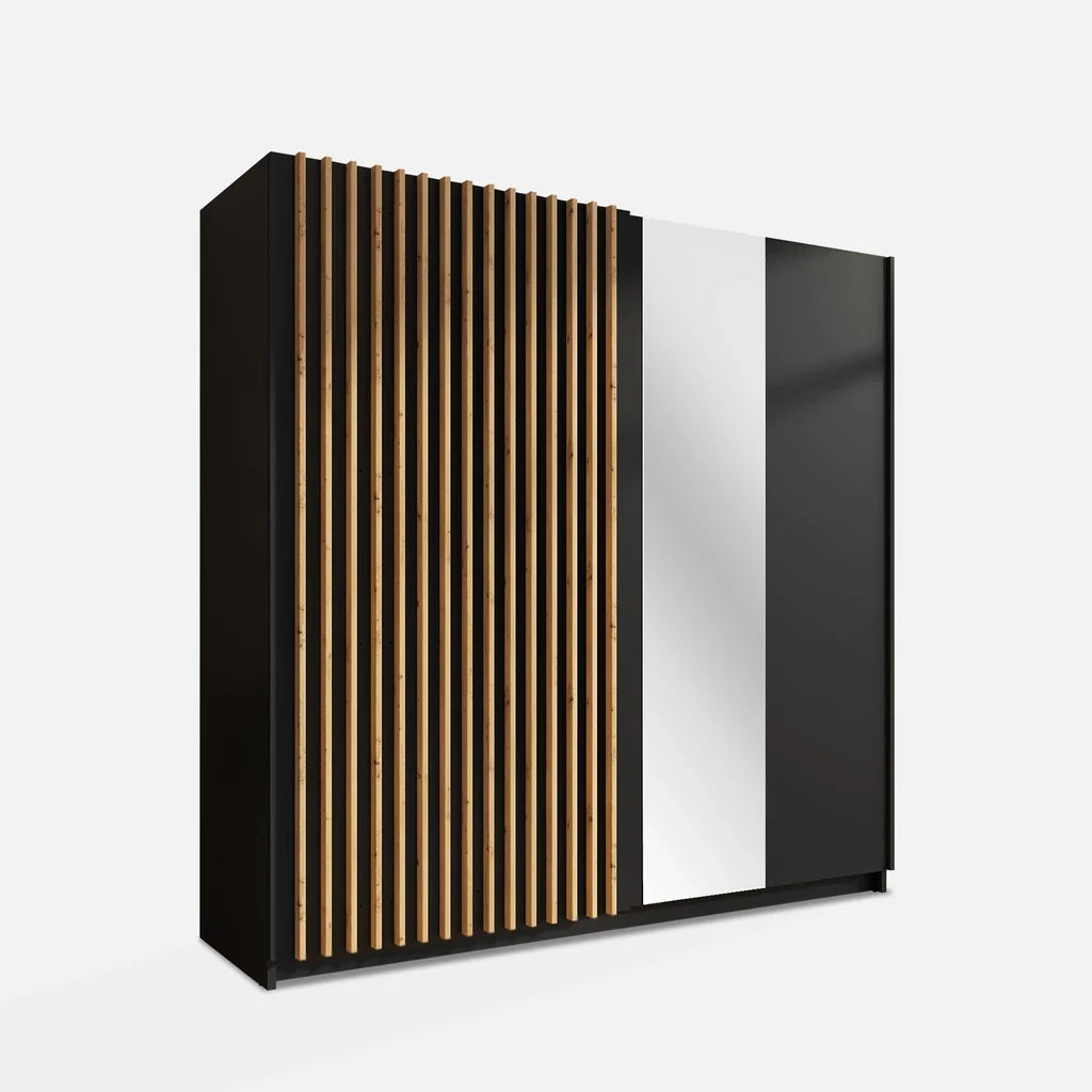 MO Dalia Black Wardrobe with Mirror – 200 cm