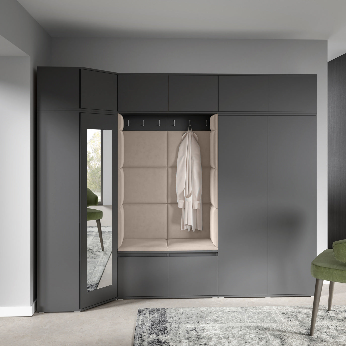 PK Emi 39 Hallway Wardrobe Graphite - Upholstered Panels in Various Colours