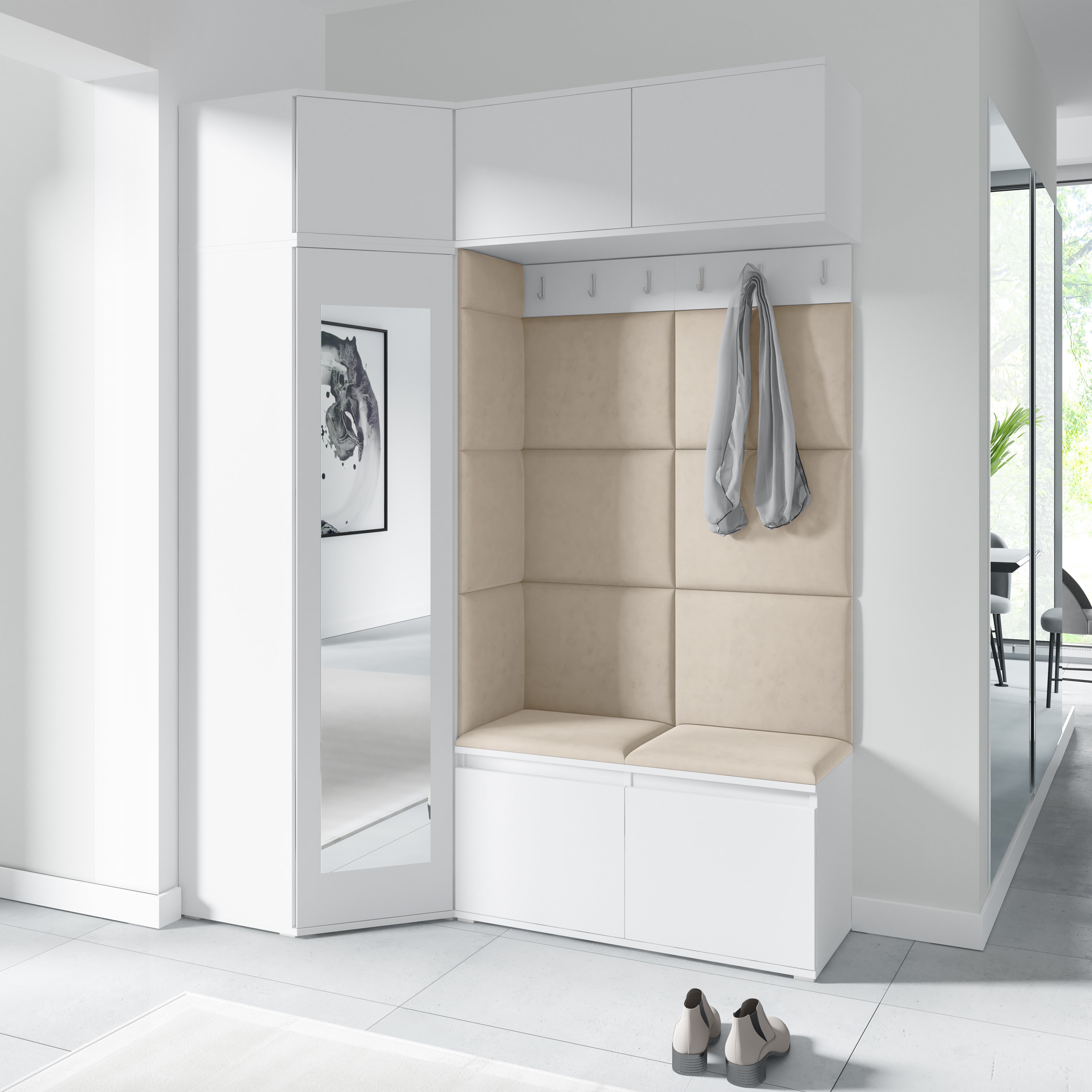 PK Emi 38 Flurschrank Weiß - Gepolsterte Paneele in verschiedenen Farben